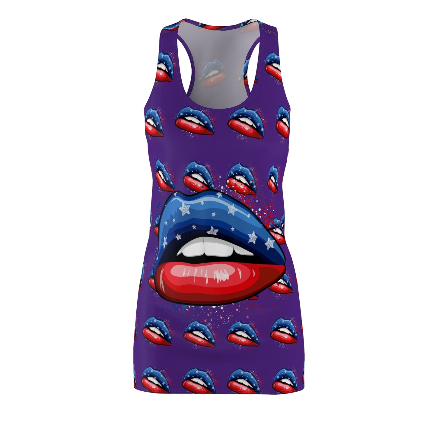 Purple 4th of July Large Lips Purple Women's Cut & Sew Racerback Dress Patriotic