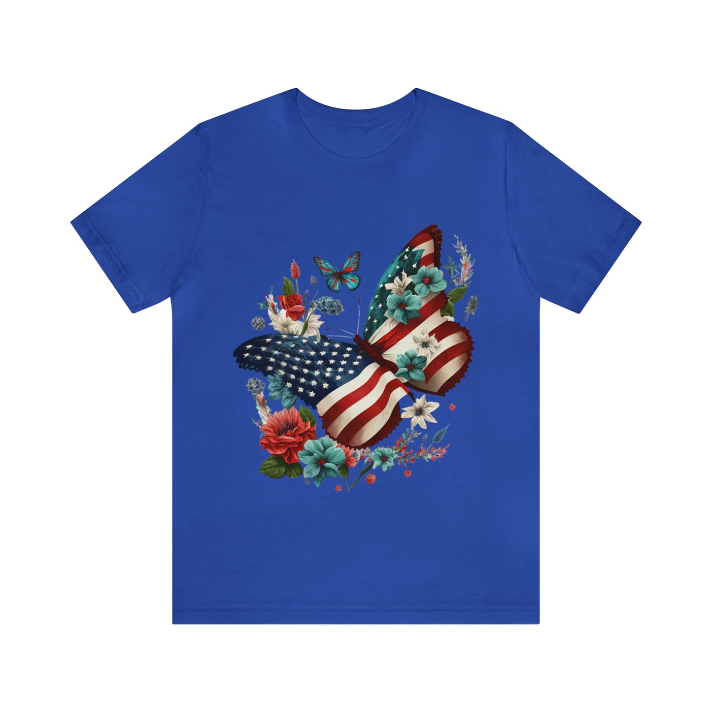 Unisex Jersey Short Sleeve Tee, American Flag, Butterfly, Patriotic