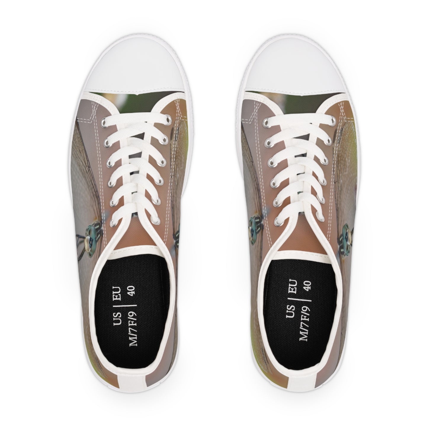 Women's Low Top Sneakers, Dragonfly, peach, green