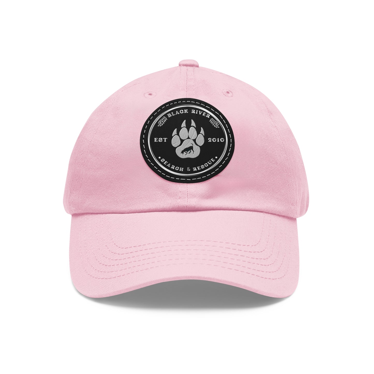 Unisex Hat with Leather Patch (Round), Black River Search & Rescue Logo, black & white patch