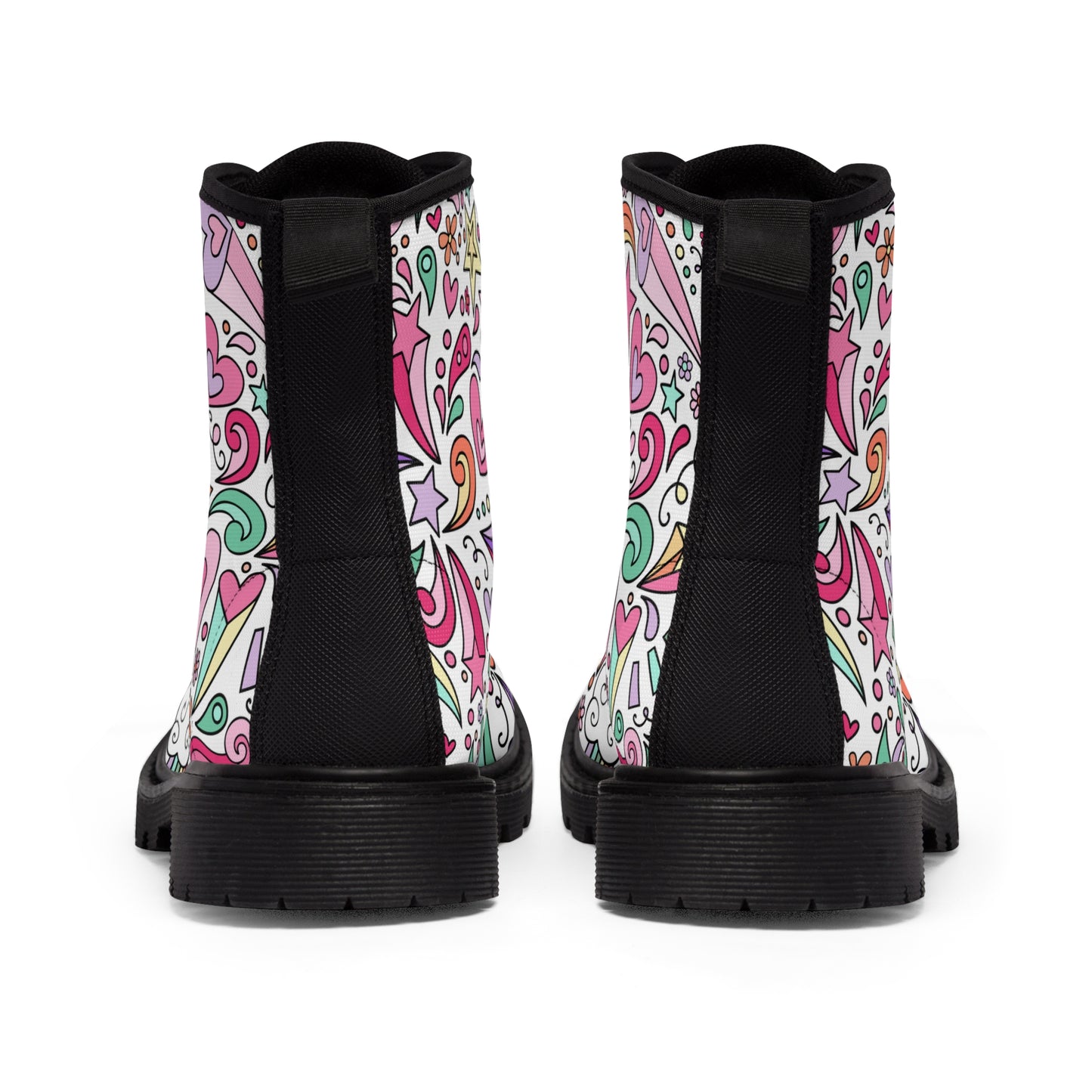 Women's Canvas Boots, Multi-color, Pastel, Peace sign, 60's, retro