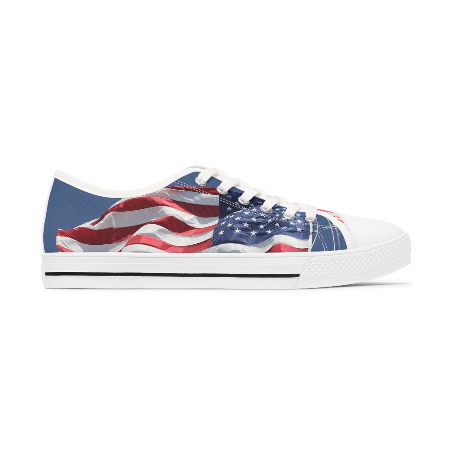 Women's Low Top Sneakers, American Flag, Red, White, Blue, Patriotic, July 4th