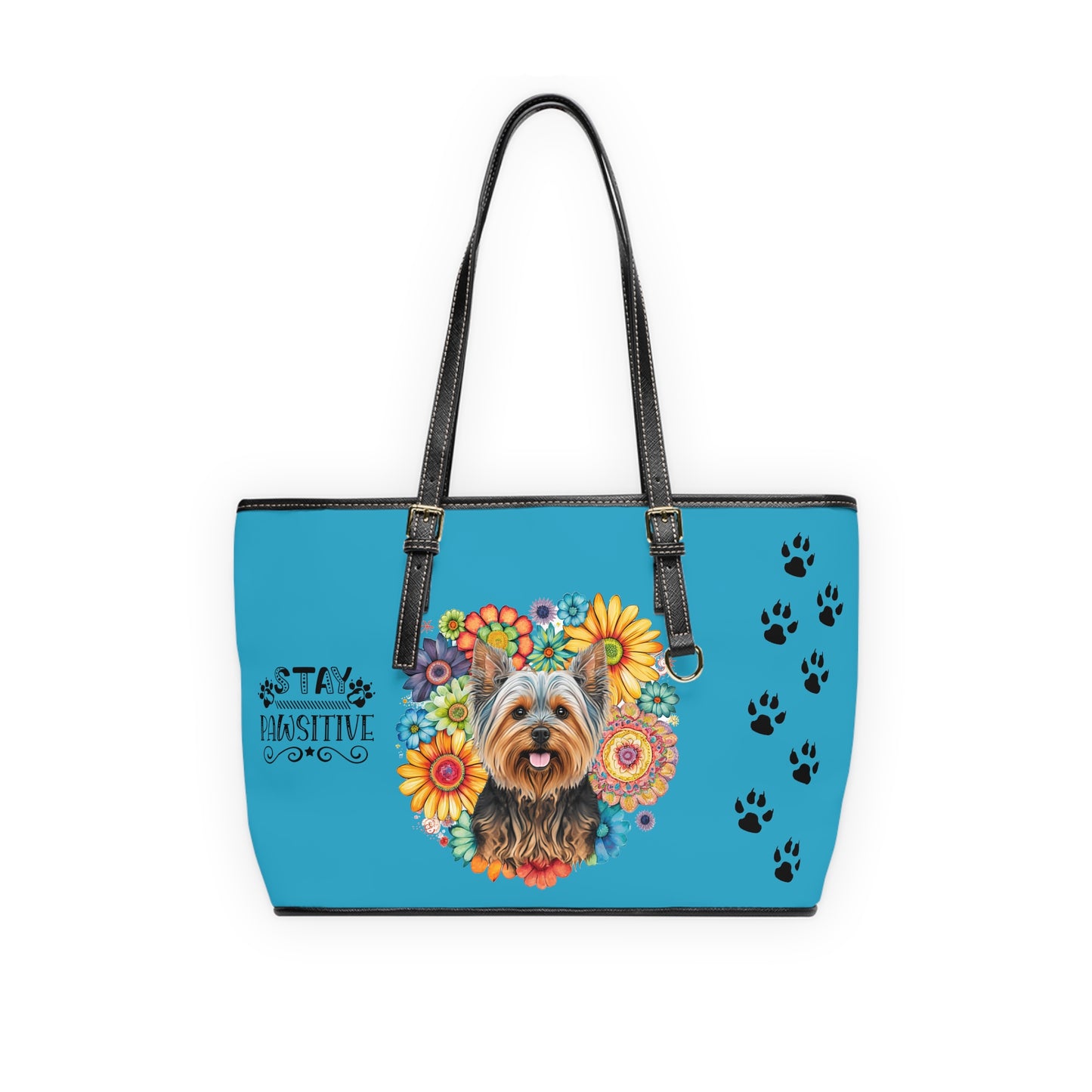 Yorkshire Terrier Leather Shoulder Bag Turquoise two Yorkie pictures You Had Me at Woof Stay Pawsitive