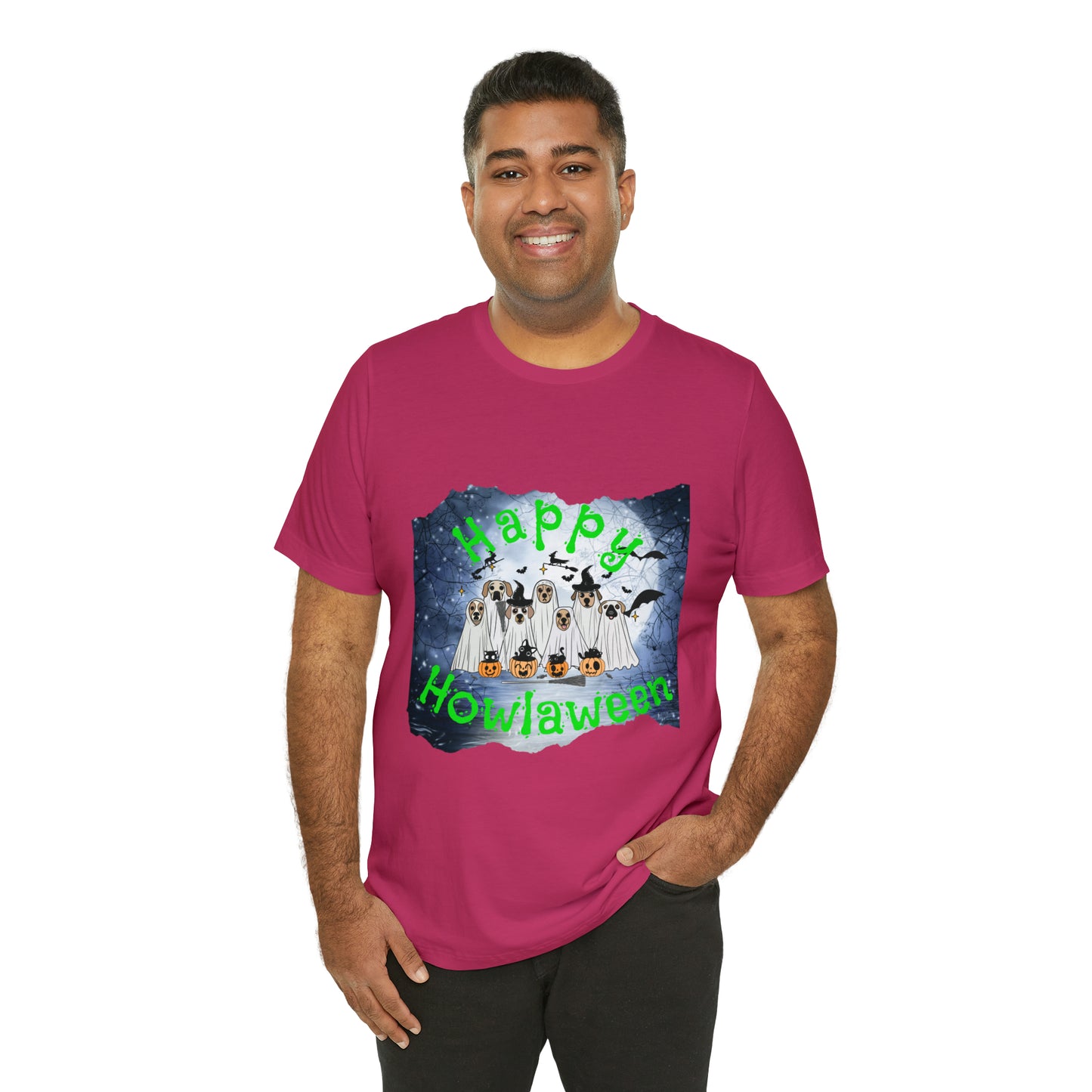 Happy Howlaween Dog Green Short Sleeve Tee, Halloween shirt