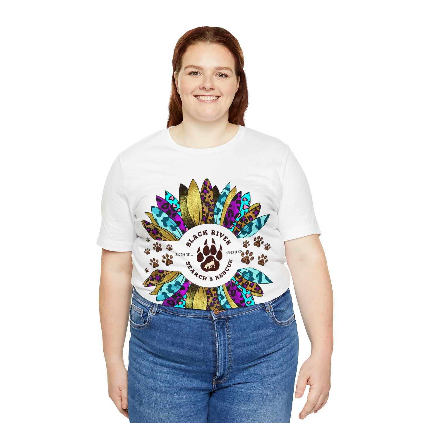 Black River Search & Rescue Logo Multicolor Sunflower Unisex Jersey Short Sleeve Tee