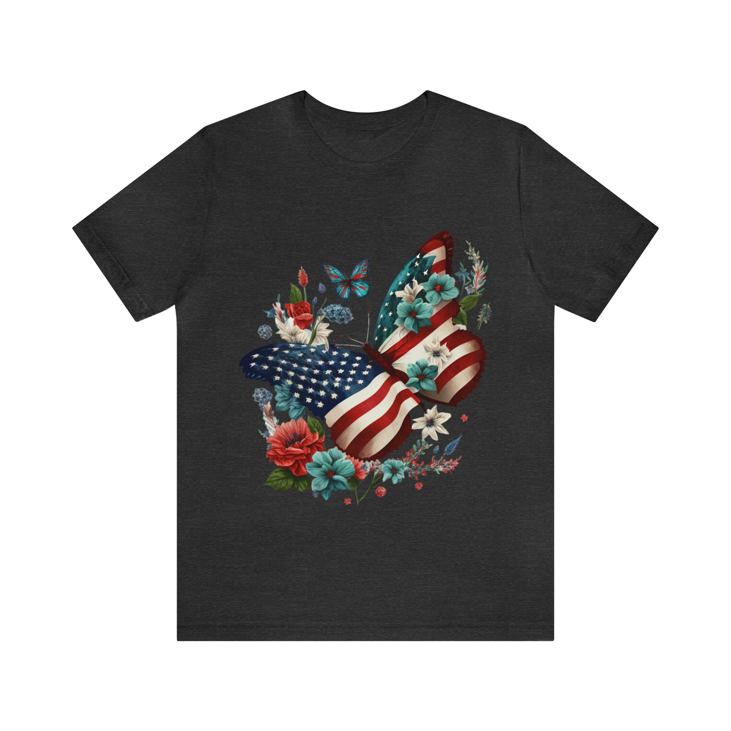 Unisex Jersey Short Sleeve Tee, American Flag, Butterfly, Patriotic