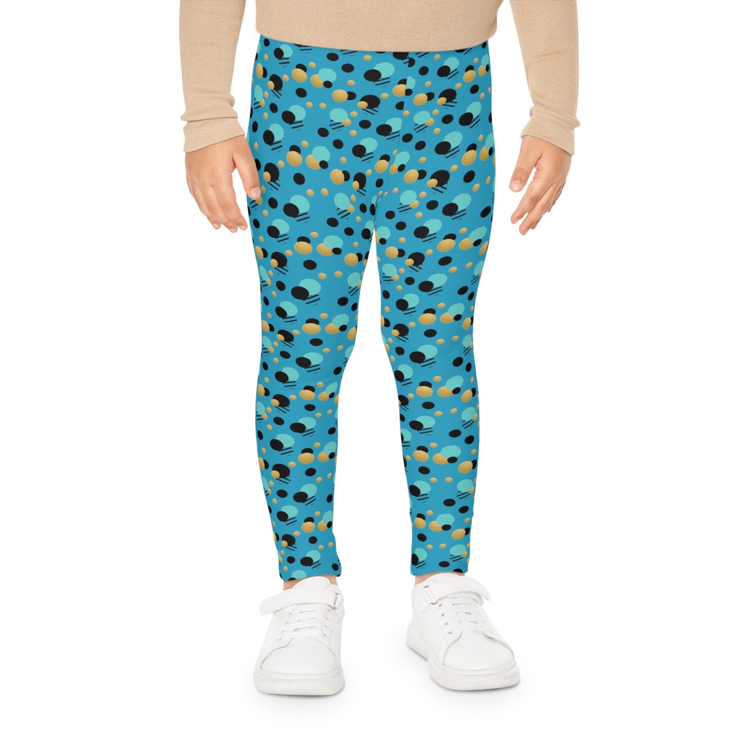 Girl's colorful turquoise gold and blue polka dot bee leggings