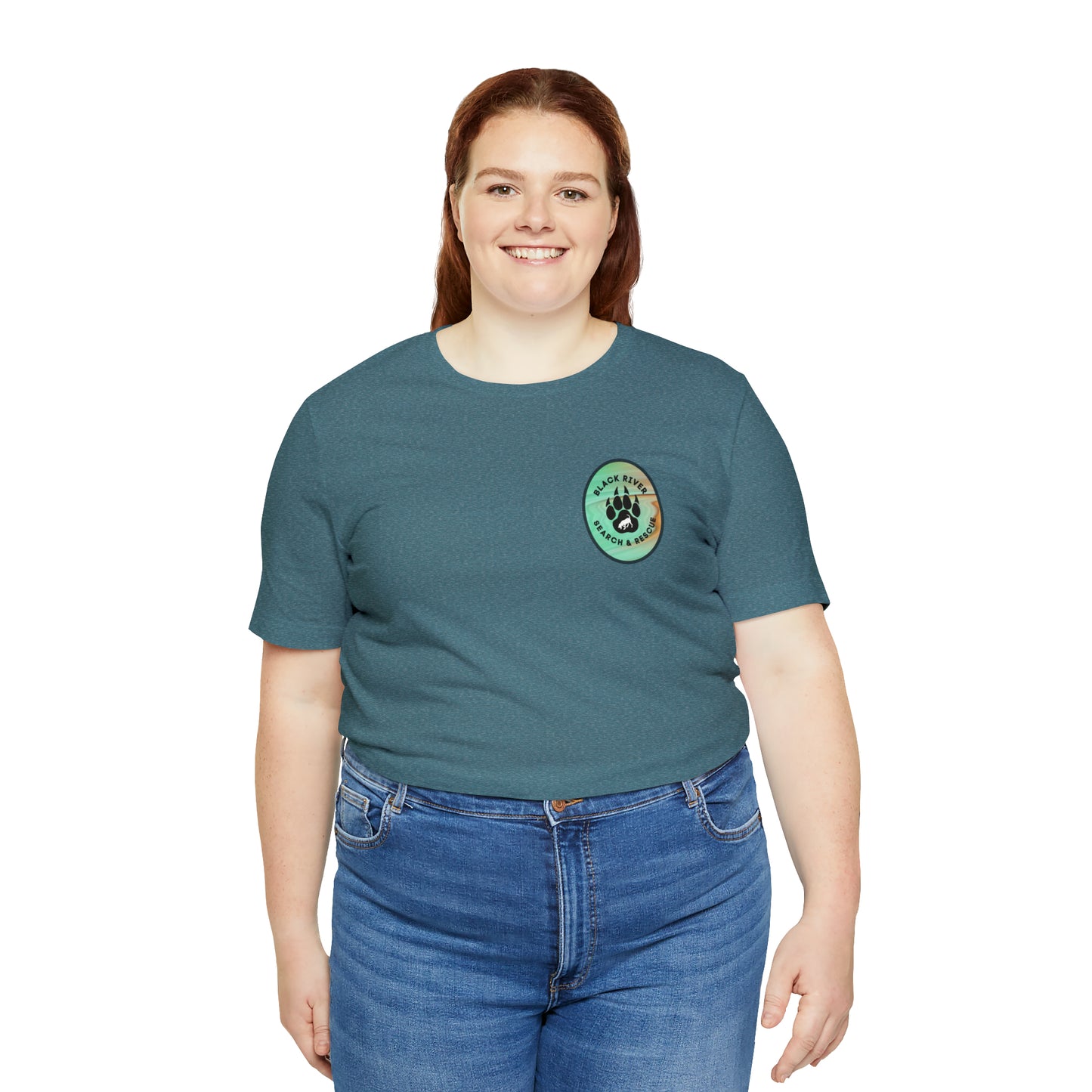 Green and Peach Marble Black River Search & Rescue Logo Unisex Jersey Short Sleeve Tee