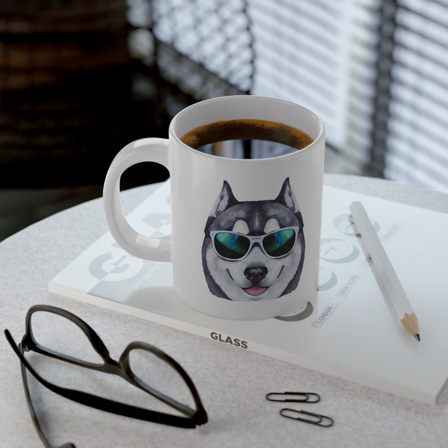 Jumbo Mug, 20oz, Siberian Husky with sunglasses