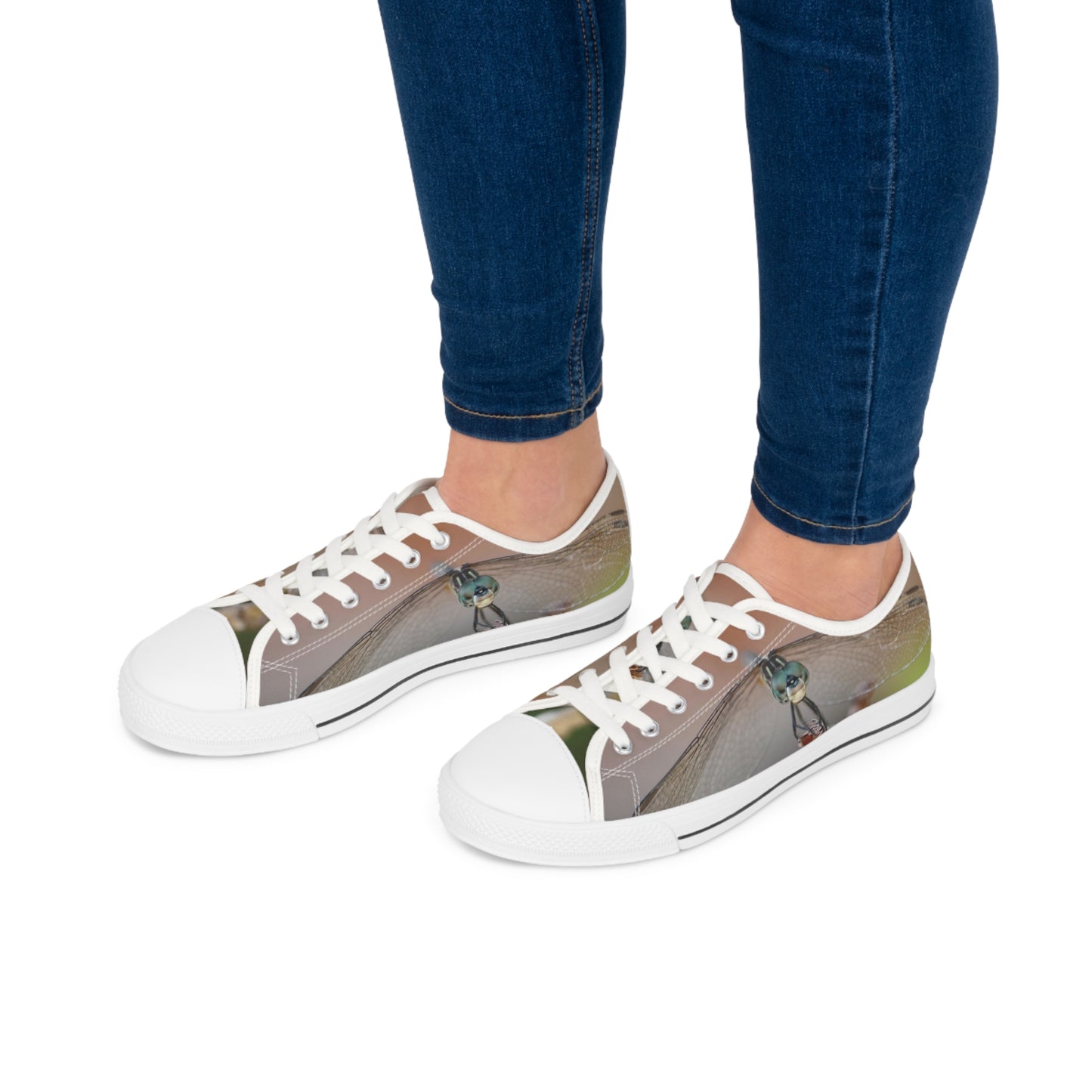 Women's Low Top Sneakers, Dragonfly, peach, green