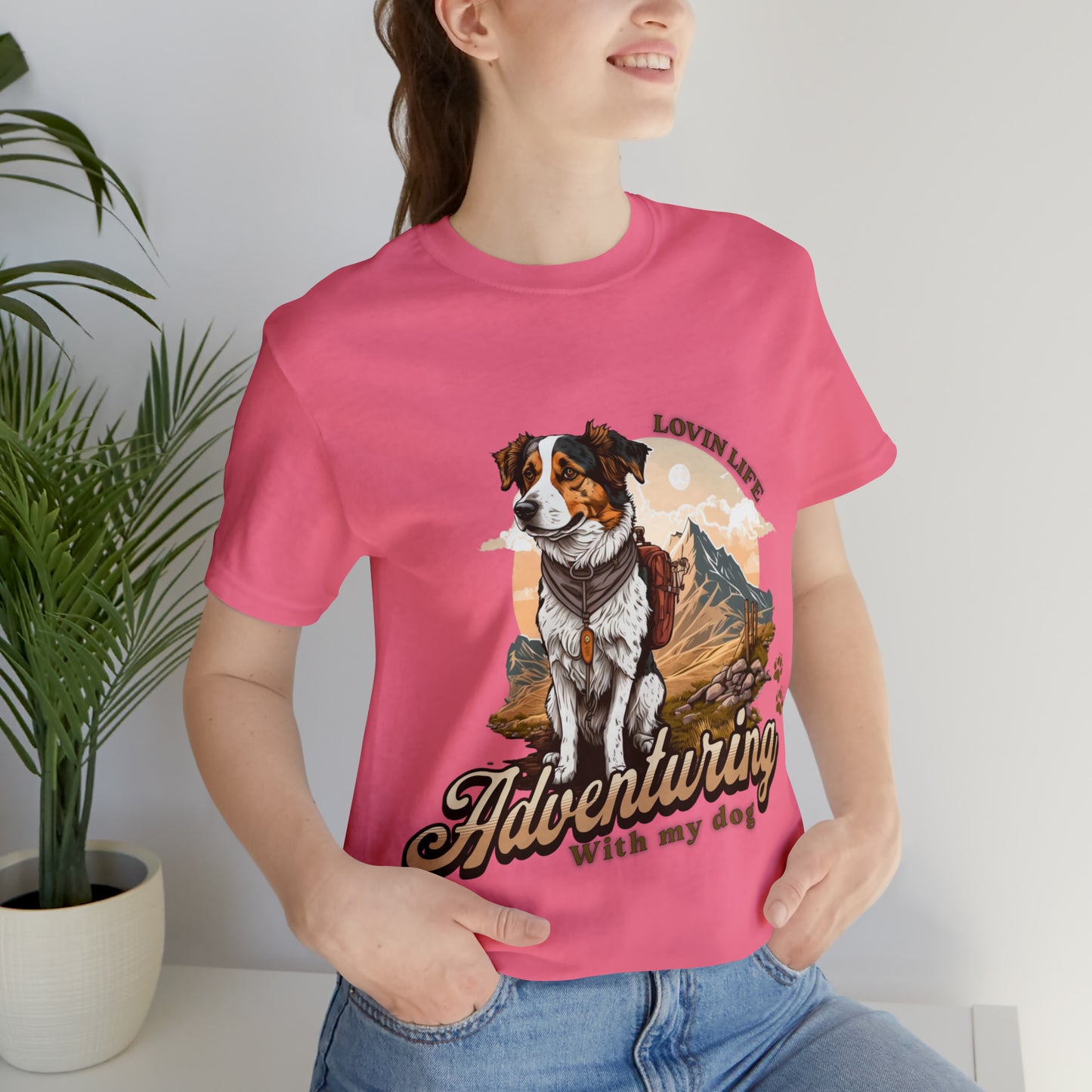 Adventuring with my Dog Short Sleeve Tee, Vintage Outdoor theme