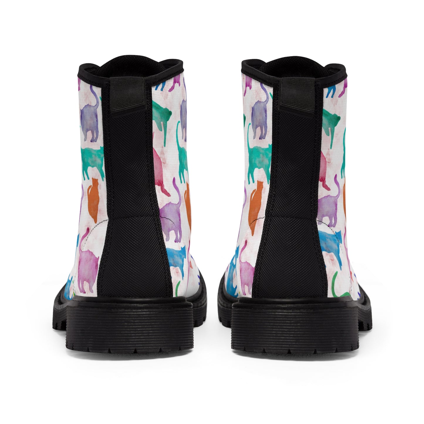 Women's Canvas Boots, watercolor cats, multi-color