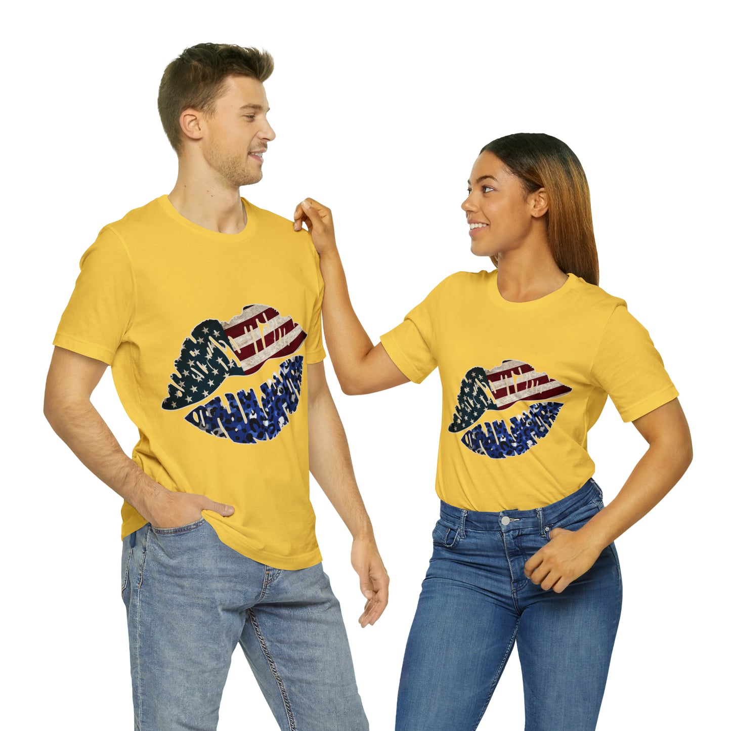 American Flag Lips 4th of July Unisex Jersey Short Sleeve Tee Patriotic Retro