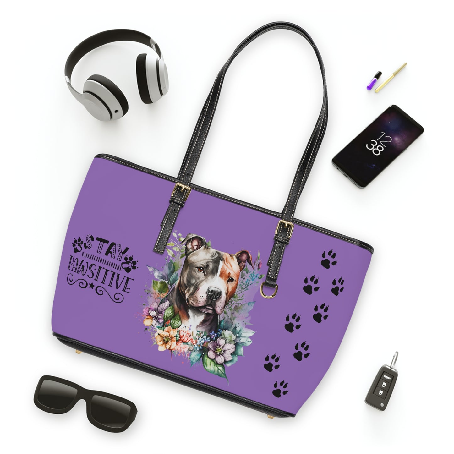 Light Purple Pitbull Leather Shoulder Bag You had me at Woof Stay Pawsitive