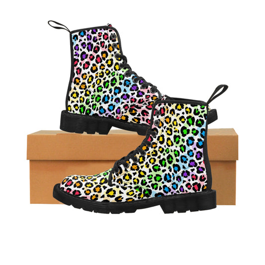 Women's Canvas Boots Multicolor small print leopard