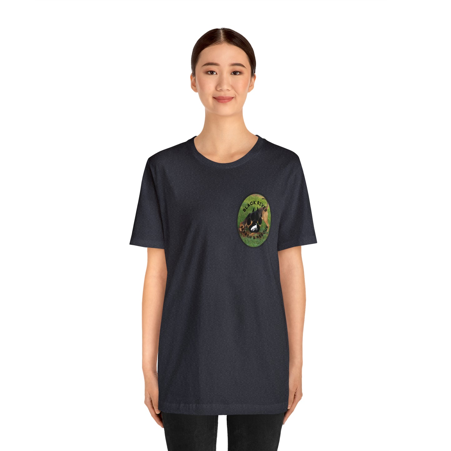 Black River Search & Rescue Logo with Lucy Unisex Jersey Short Sleeve Tee