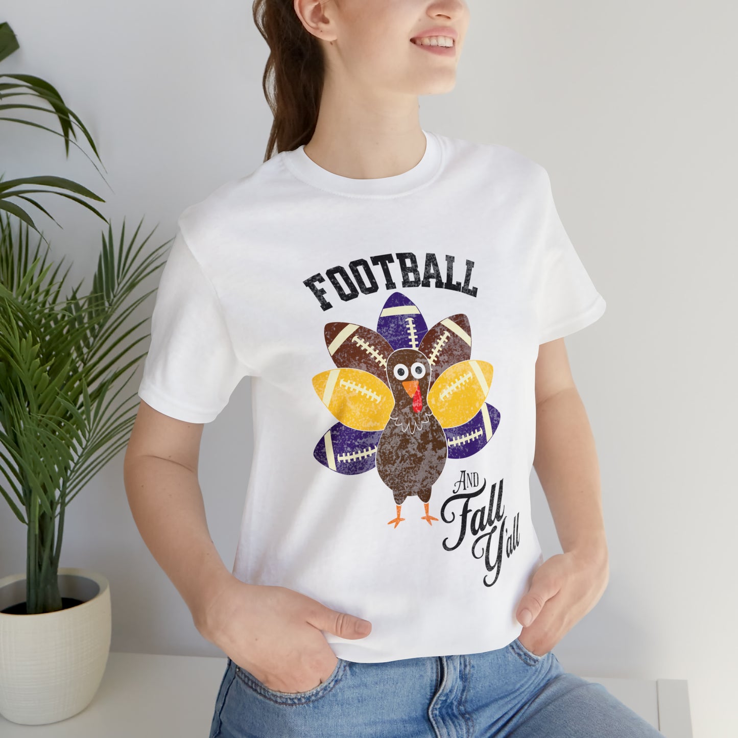 Vintage Purple and Yellow Football and Fall Short Sleeve Tee, Football and turkey shirt, LSU