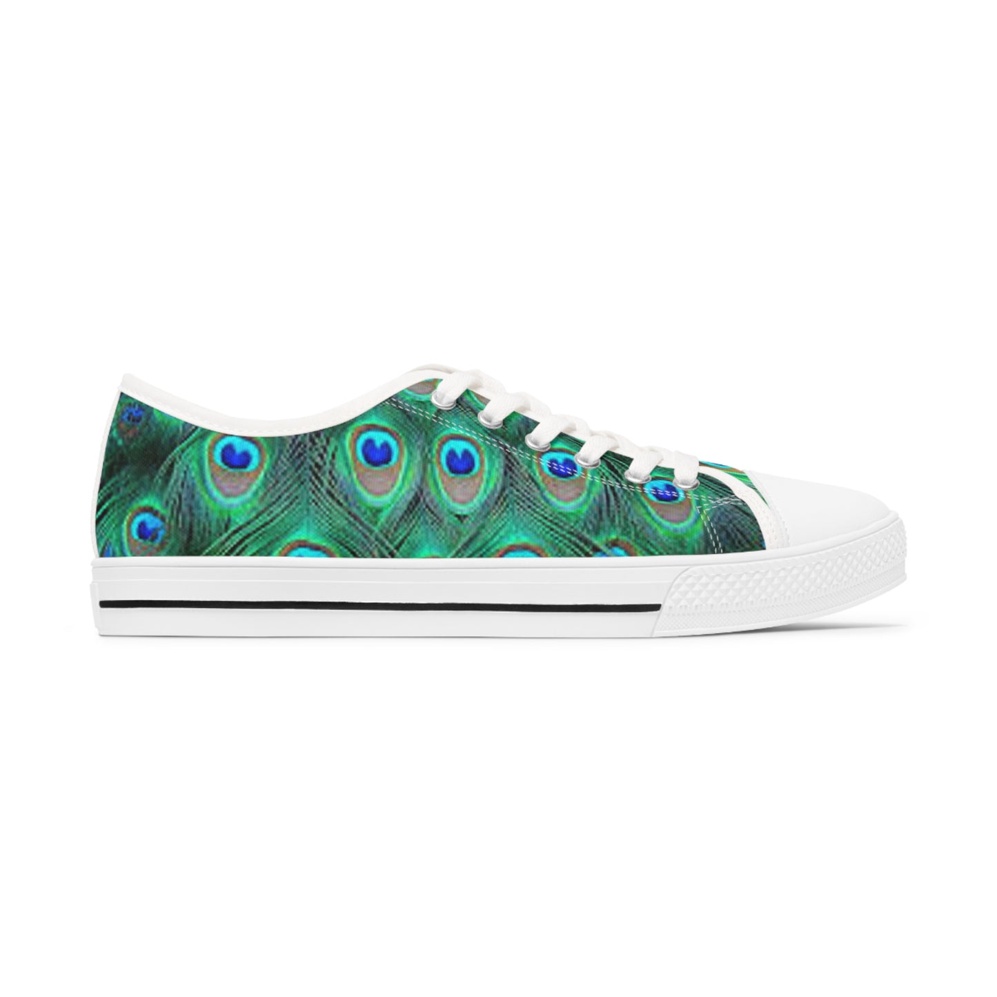 Women's Low Top Sneakers, Peacock, Green, Feathers