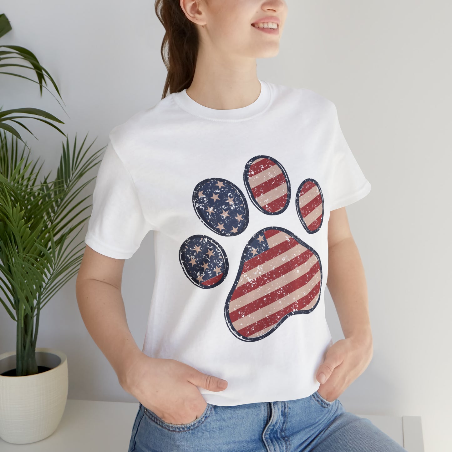 4th of July Pawprint Unisex Jersey Short Sleeve Tee Patriotic American Flag