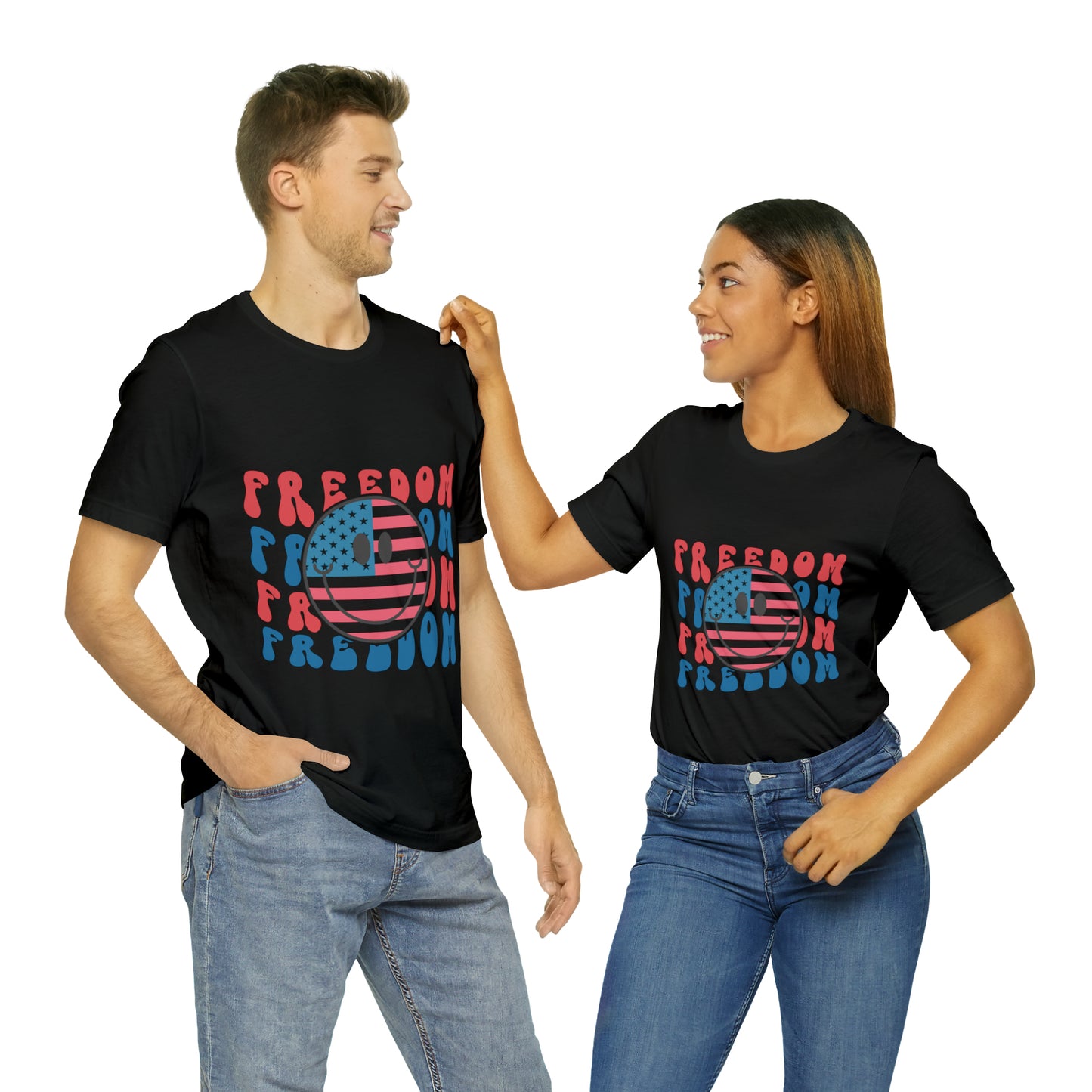 Freedom Smiley Face Flag Unisex Jersey Short Sleeve Tee Patriotic American Flag