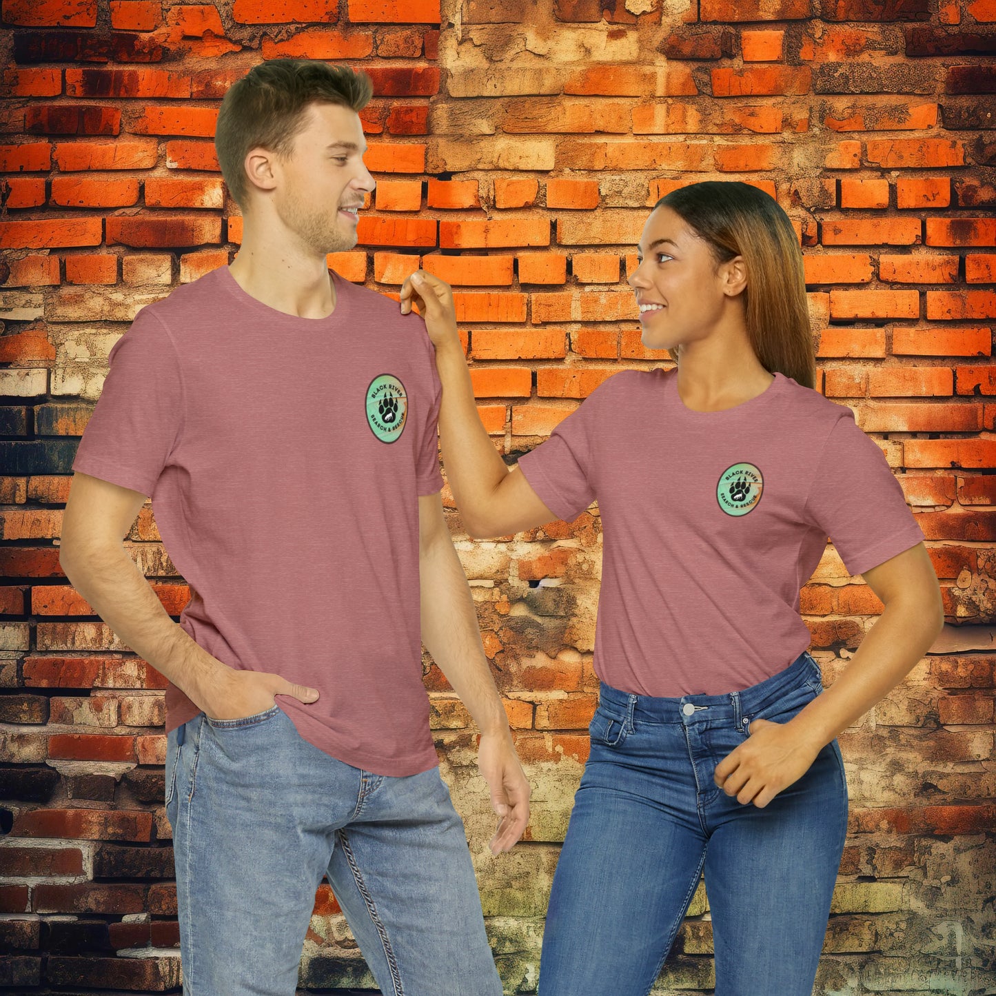 Green and Peach Marble Black River Search & Rescue Logo Unisex Jersey Short Sleeve Tee