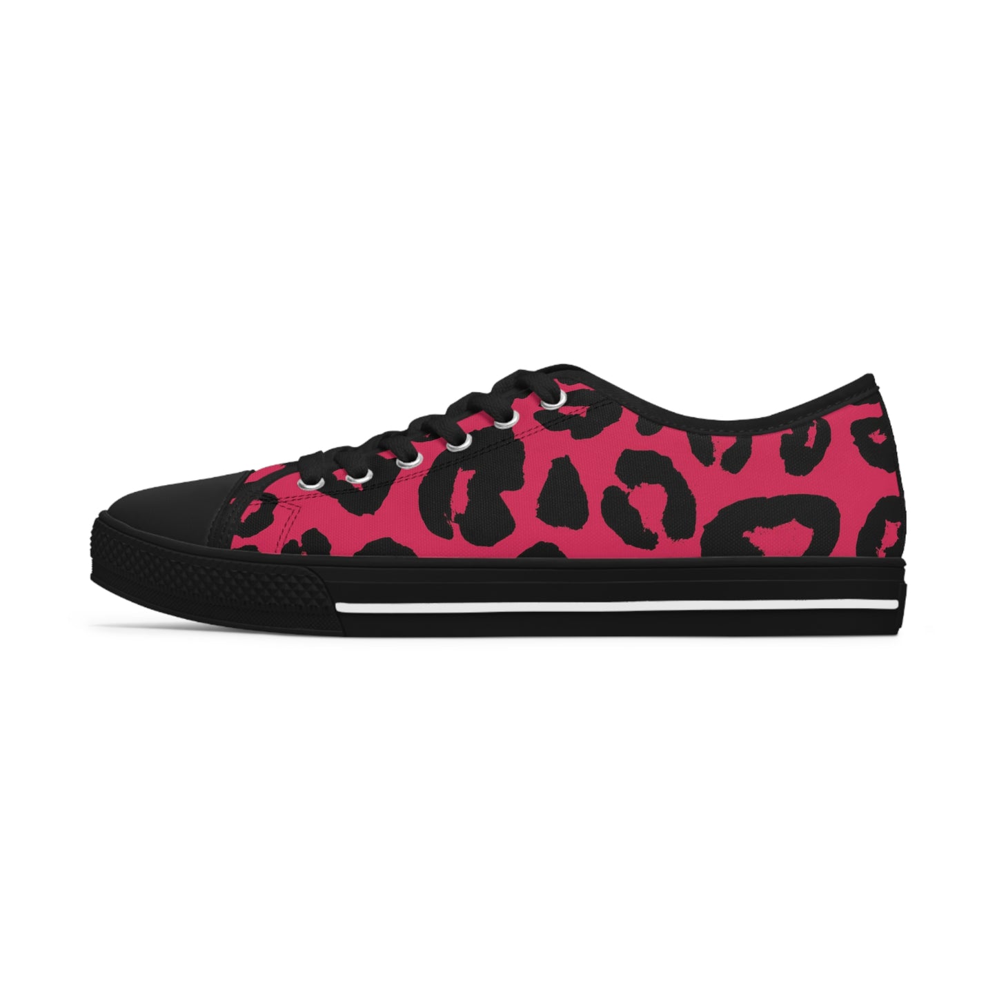 Women's Low Top Sneakers, Pink, Black, Leopard