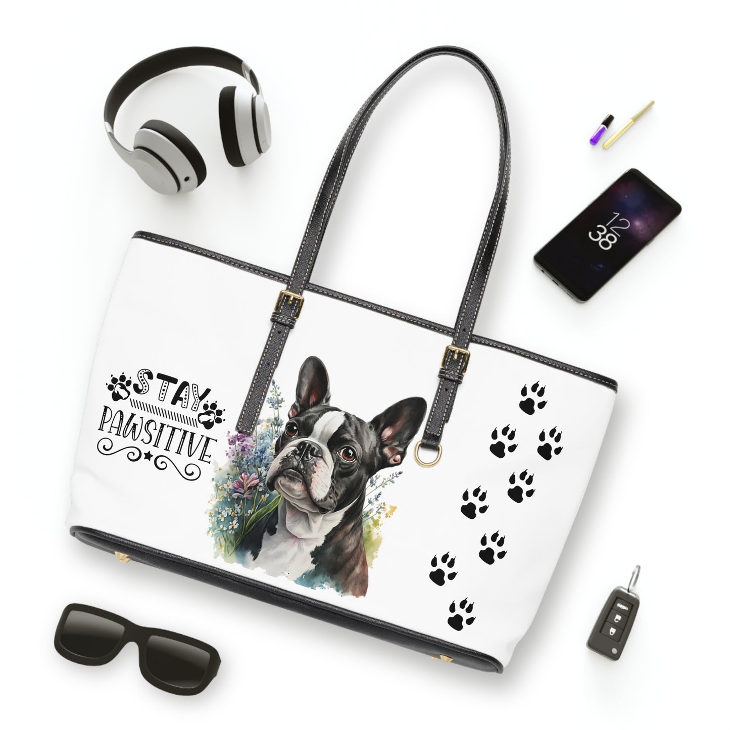 Boston Terrier Leather Shoulder Bag Boston Puppy with glasses You had me at woof stay positive