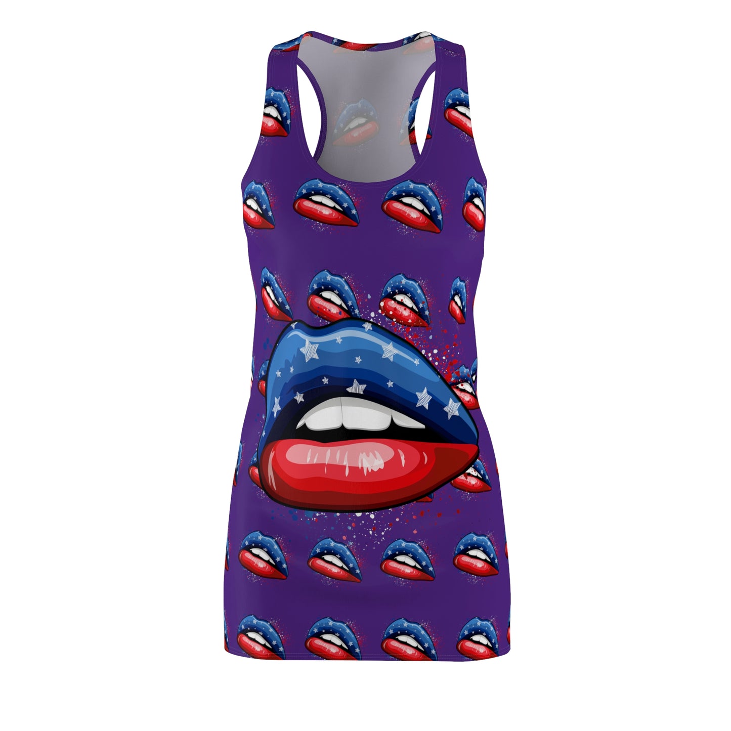 Purple 4th of July Large Lips Purple Women's Cut & Sew Racerback Dress Patriotic