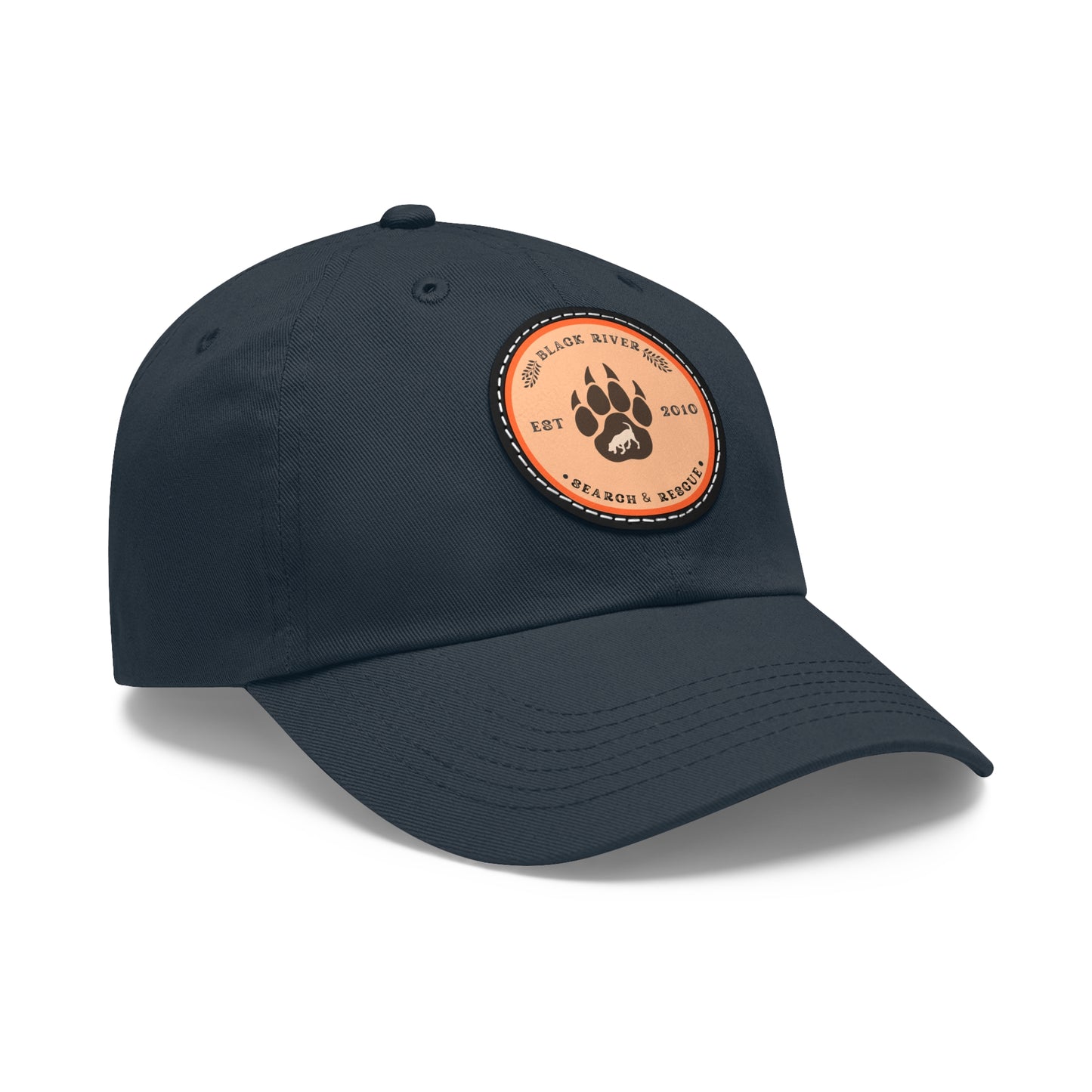 Copy of Unisex Hat with Leather Patch (Round), Black River Search & Rescue Logo, Orange patch