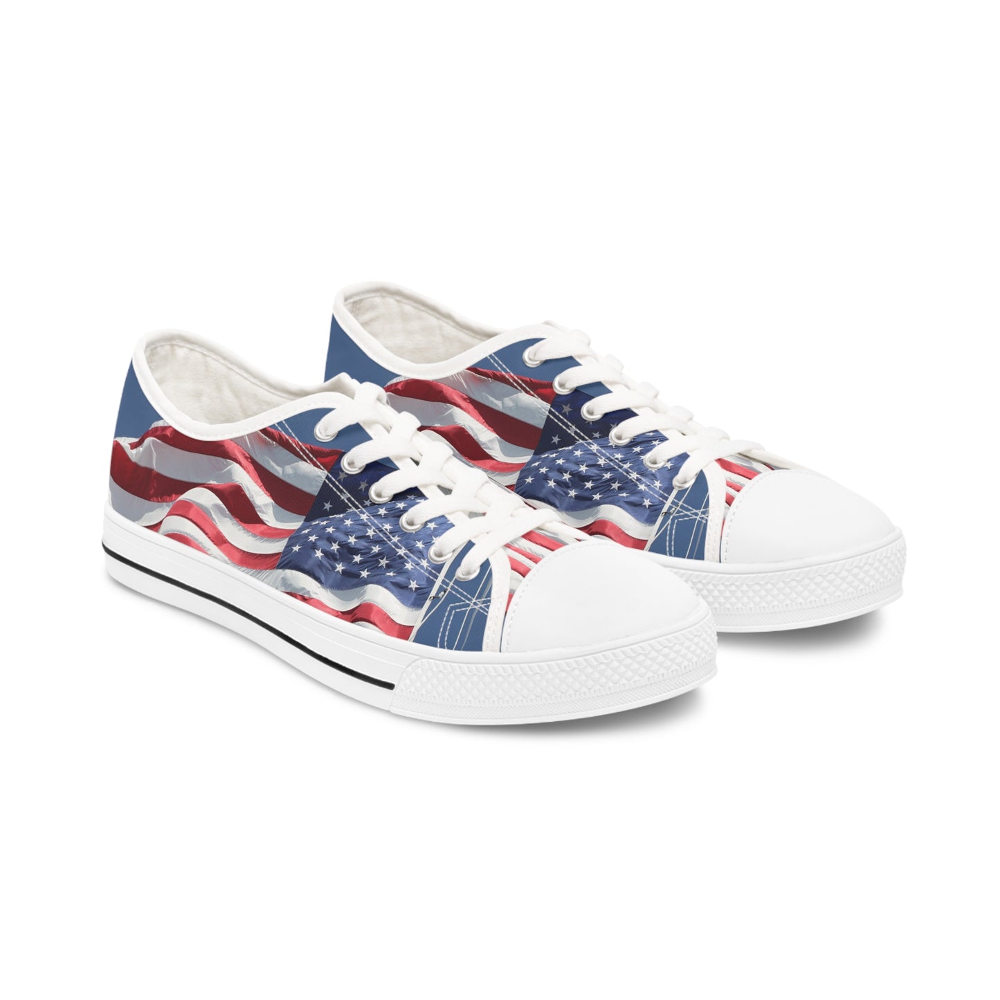 Women's Low Top Sneakers, American Flag, Red, White, Blue, Patriotic, July 4th