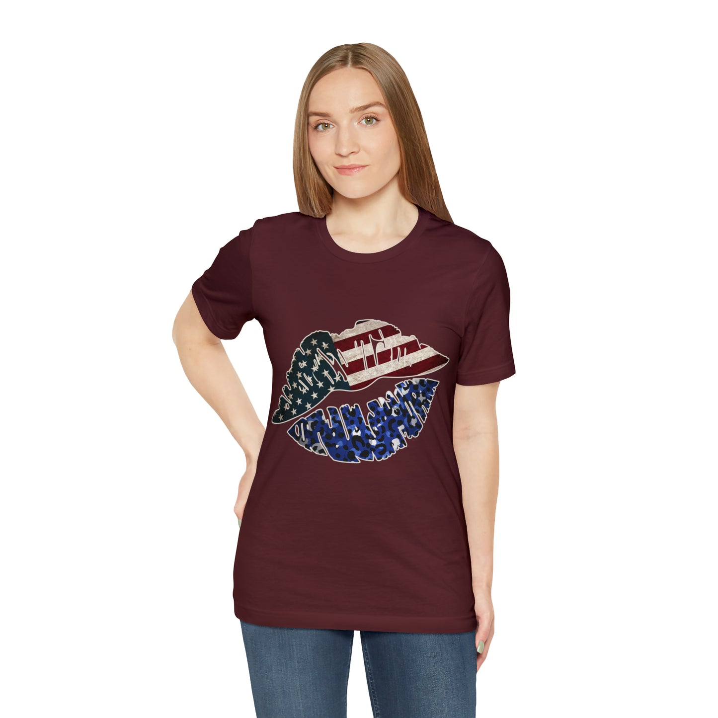 American Flag Lips 4th of July Unisex Jersey Short Sleeve Tee Patriotic Retro