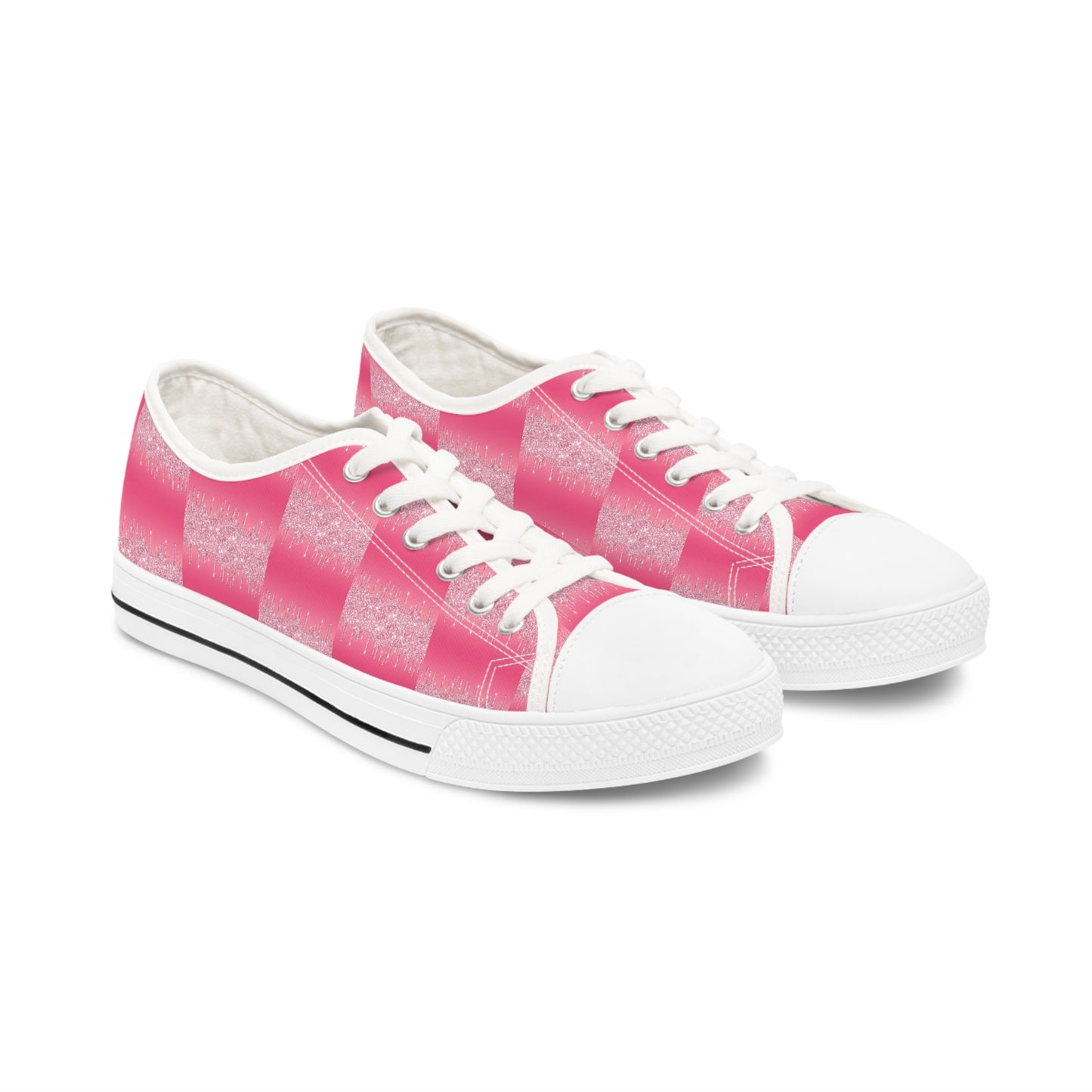 Pink Glitter Check Print Women's Low Top Sneakers