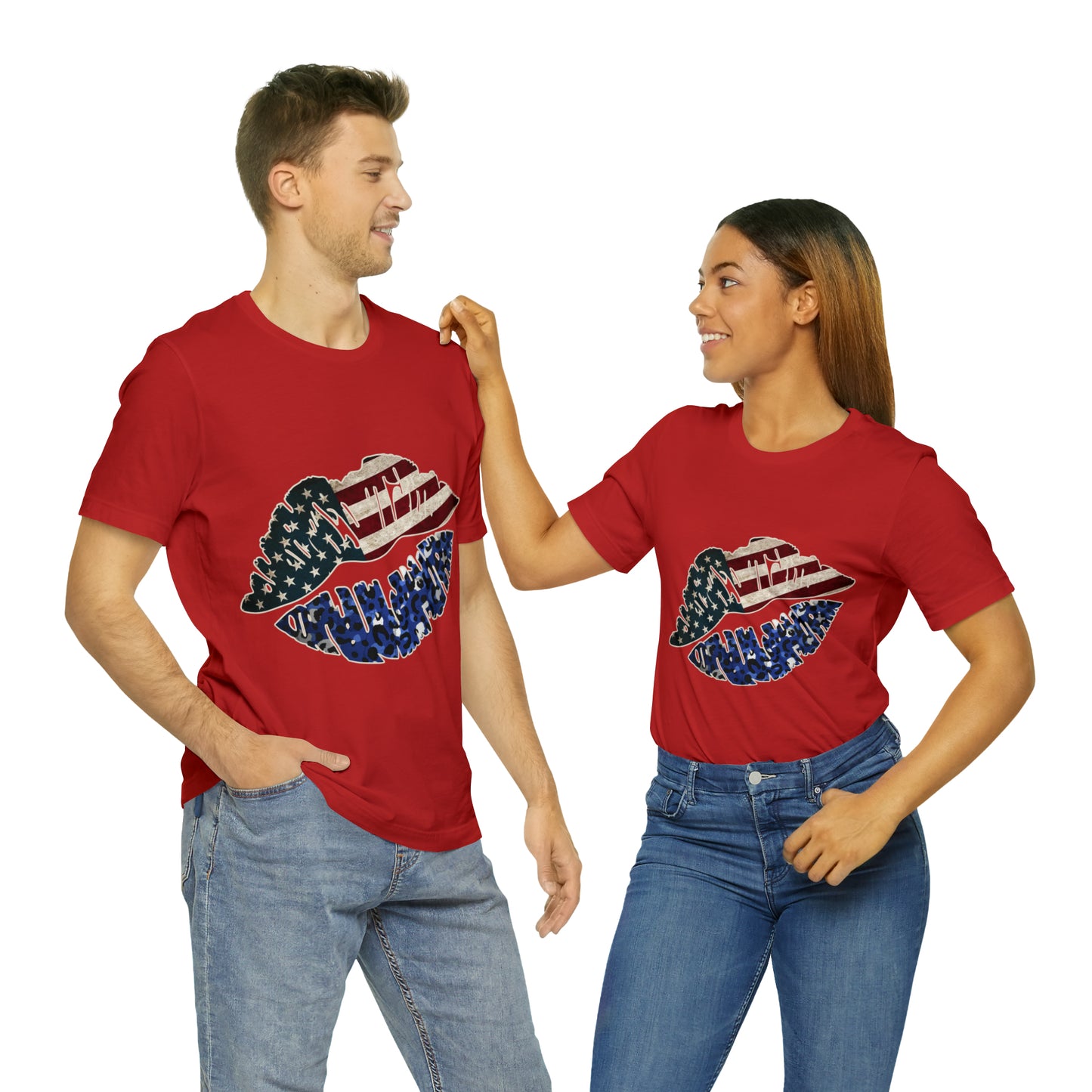American Flag Lips 4th of July Unisex Jersey Short Sleeve Tee Patriotic Retro
