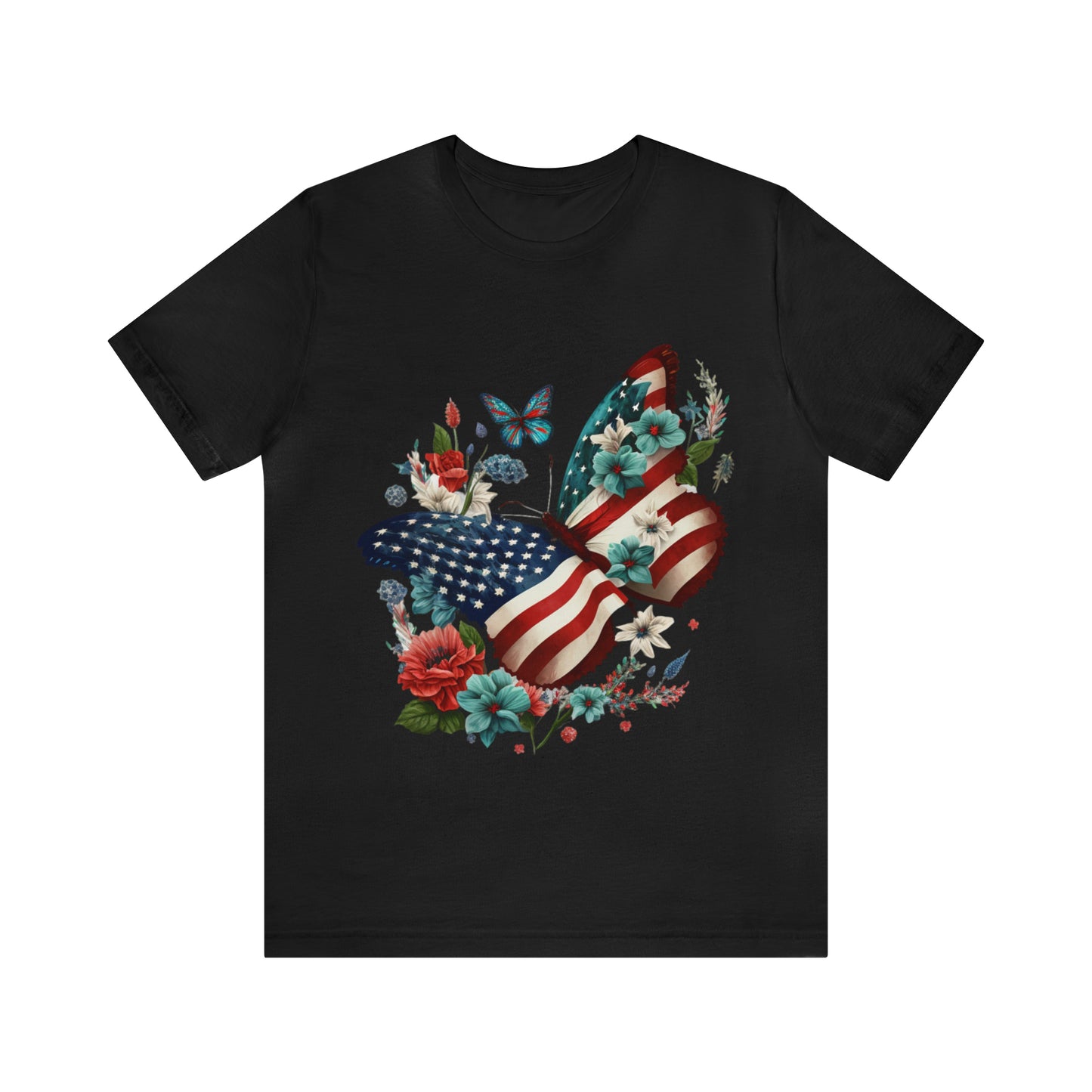 Unisex Jersey Short Sleeve Tee, American Flag, Butterfly, Patriotic