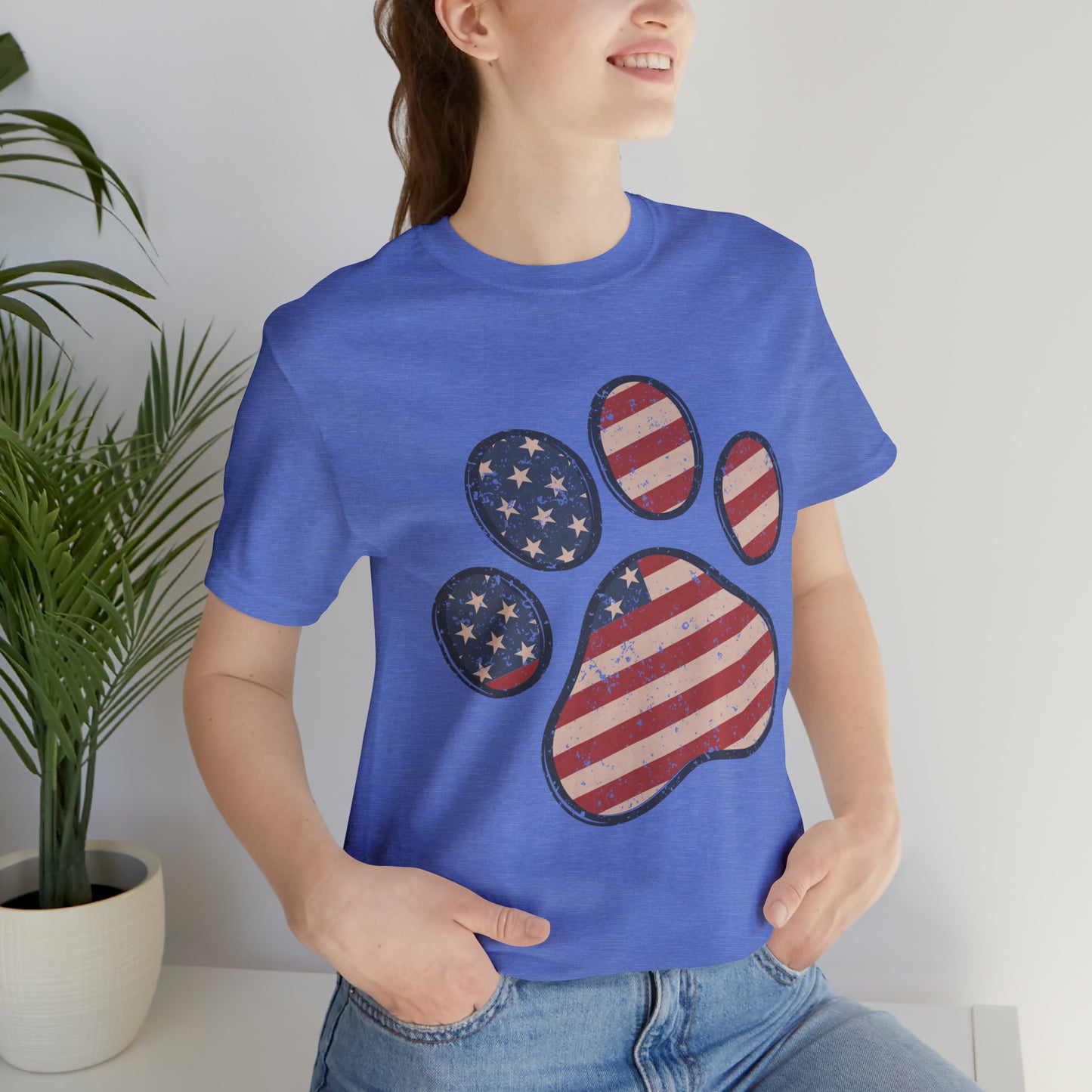 4th of July Pawprint Unisex Jersey Short Sleeve Tee Patriotic American Flag