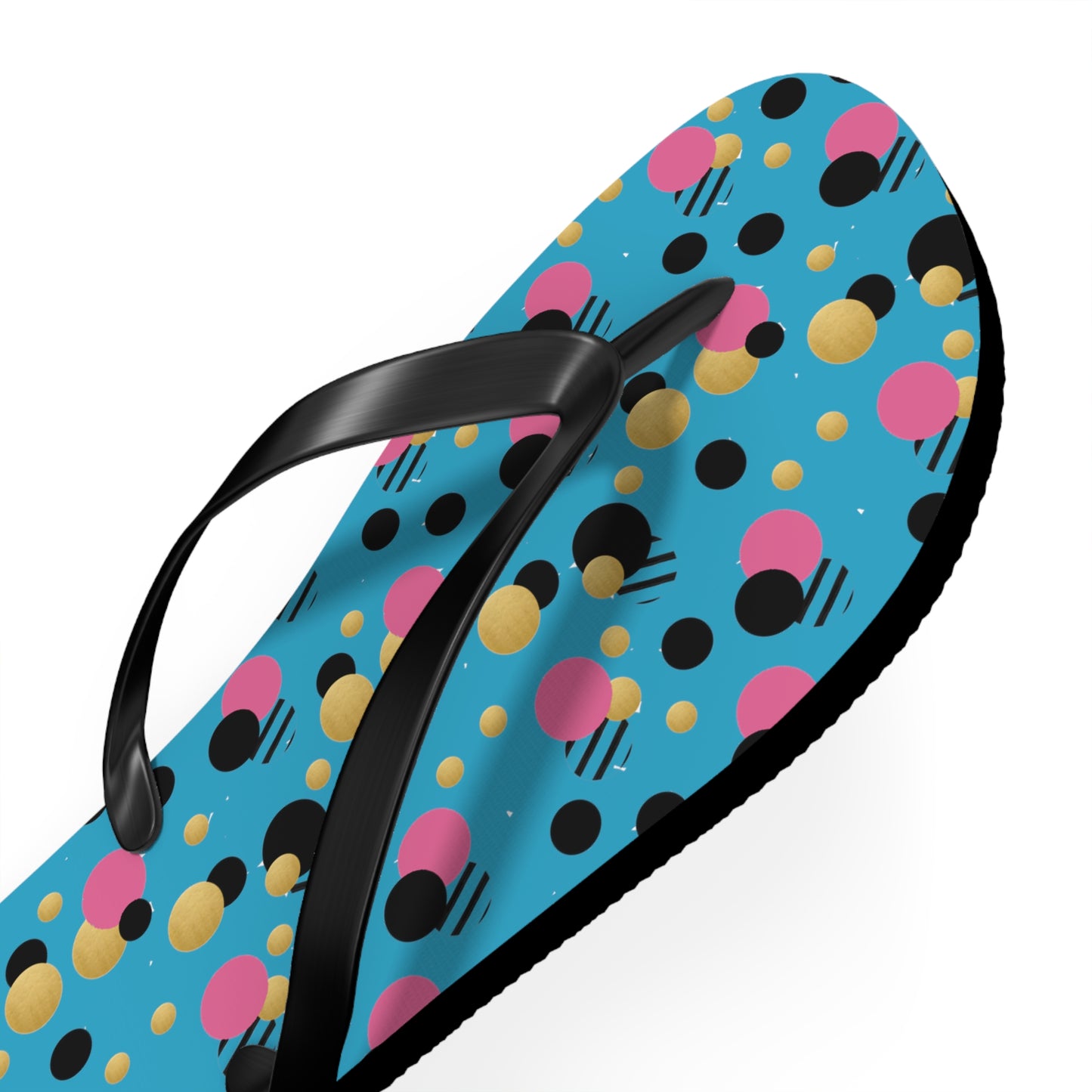 Turquoise pink, black gold polka dot Flip Flops