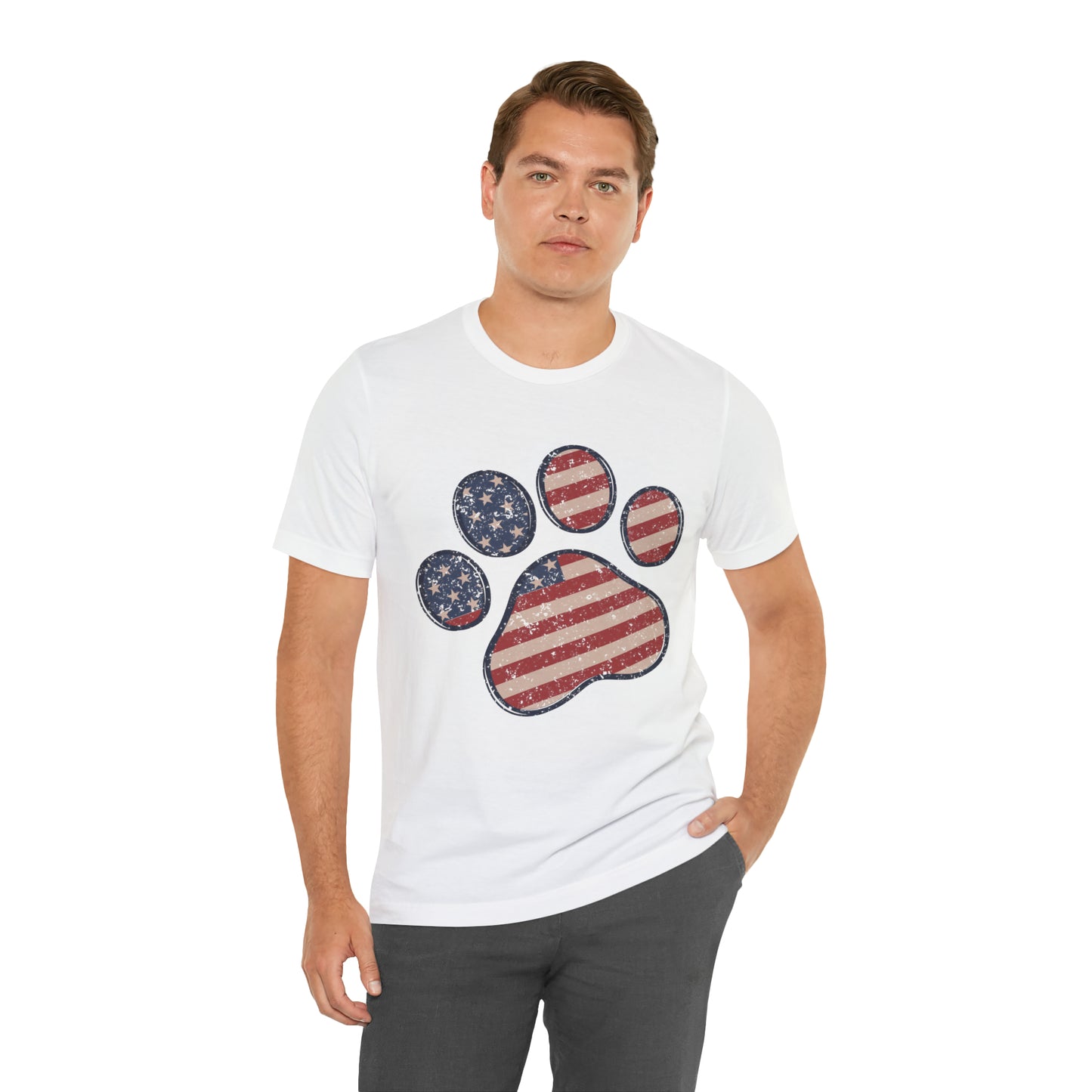 4th of July Pawprint Unisex Jersey Short Sleeve Tee Patriotic American Flag