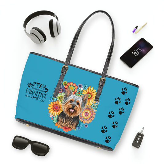 Yorkshire Terrier Leather Shoulder Bag  Turquoise two Yorkie pictures You Had Me at Woof Stay Pawsitive