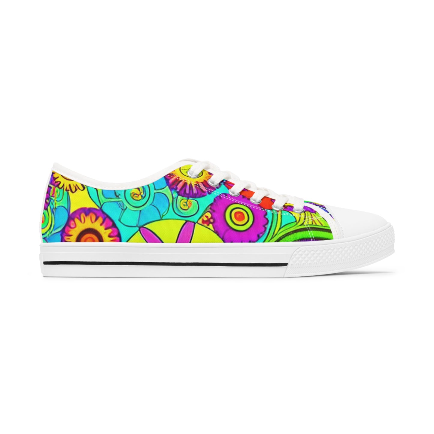 Women's Low Top Sneakers, Retro Flowers, Purple, Multi-color flowers