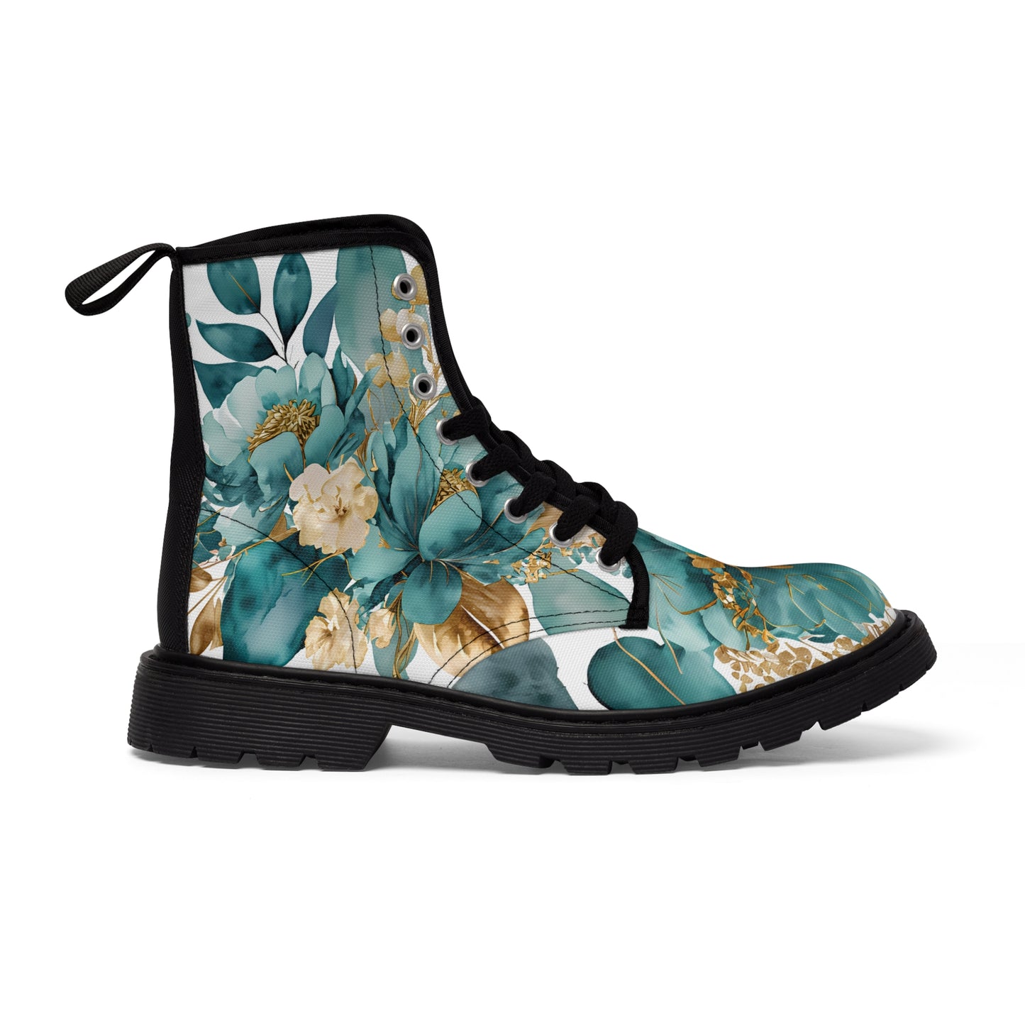 Women's Canvas Boots, Aqua, Gold, Magnolia, Flowers