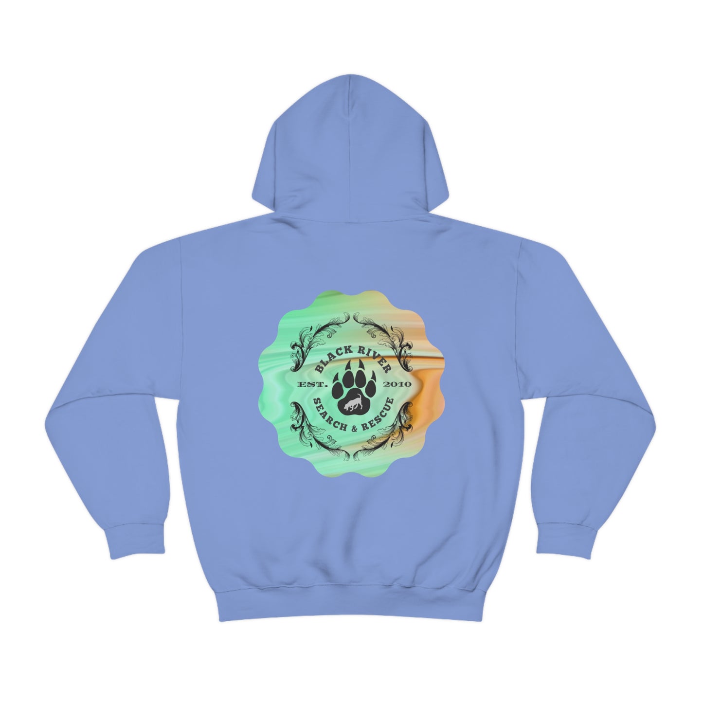 Green and Peach Marble Black River Search & Rescue Logo Unisex Heavy Blend™ Hooded Sweatshirt