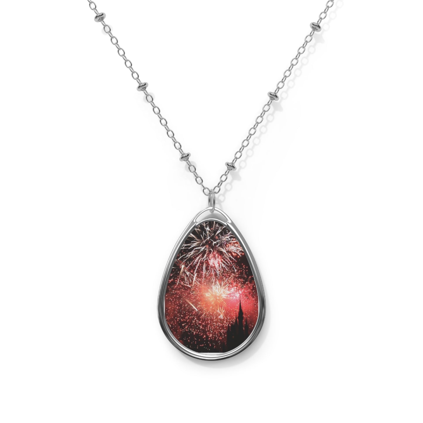 Castle with Fireworks Oval Necklace
