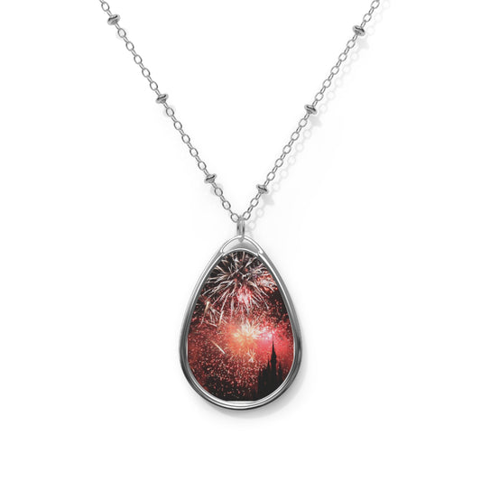 Castle with Fireworks Oval Necklace