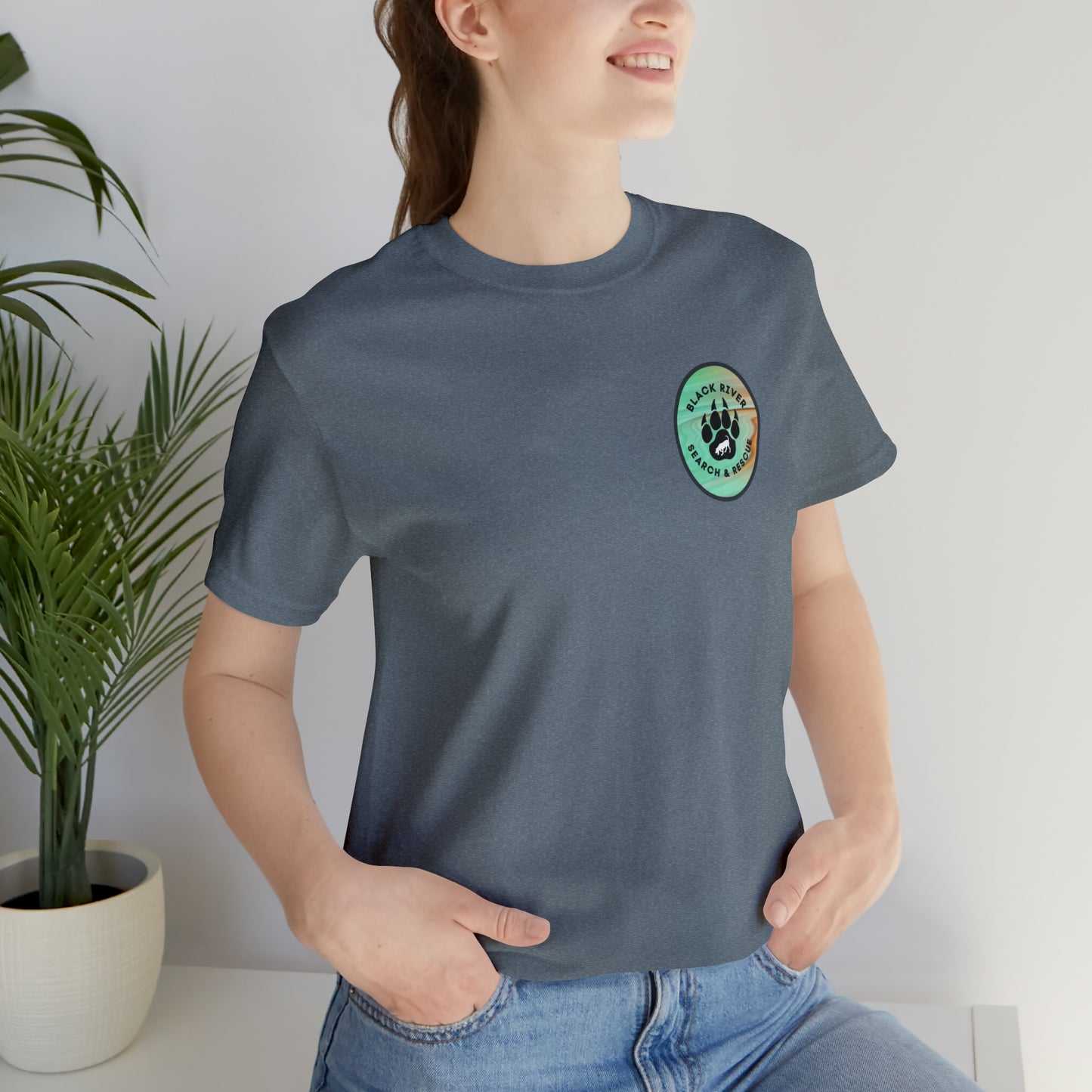 Green and Peach Marble Black River Search & Rescue Logo Unisex Jersey Short Sleeve Tee