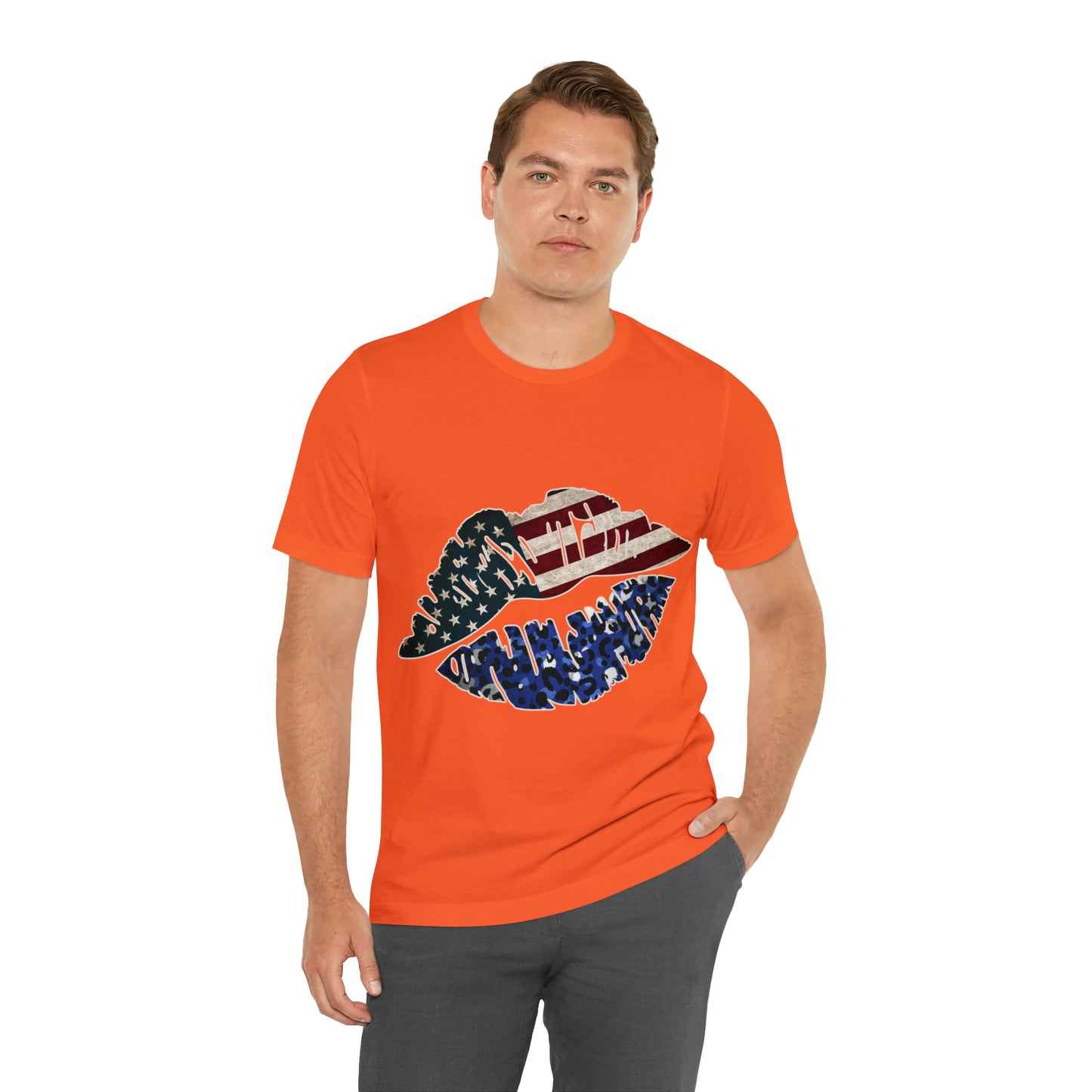 American Flag Lips 4th of July Unisex Jersey Short Sleeve Tee Patriotic Retro
