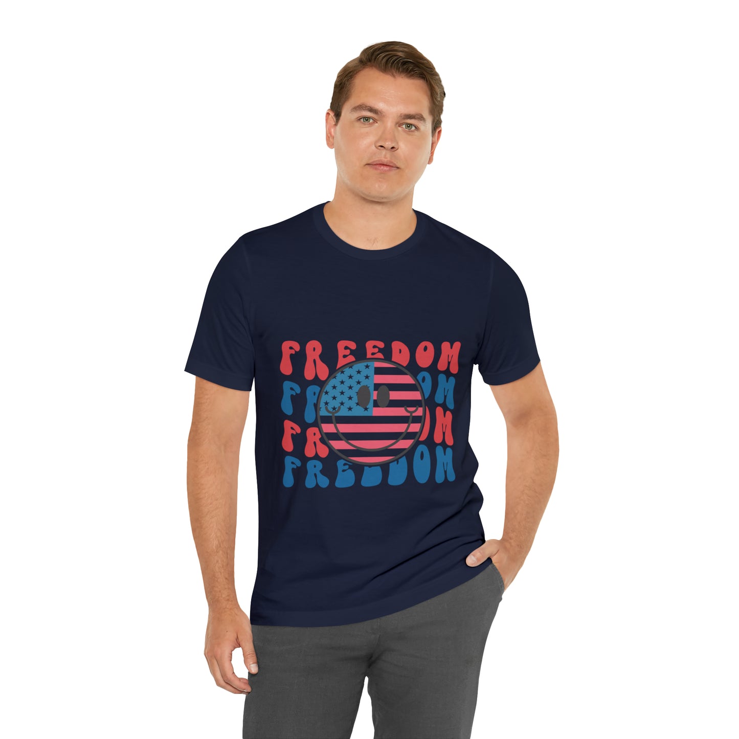 Freedom Smiley Face Flag Unisex Jersey Short Sleeve Tee Patriotic American Flag