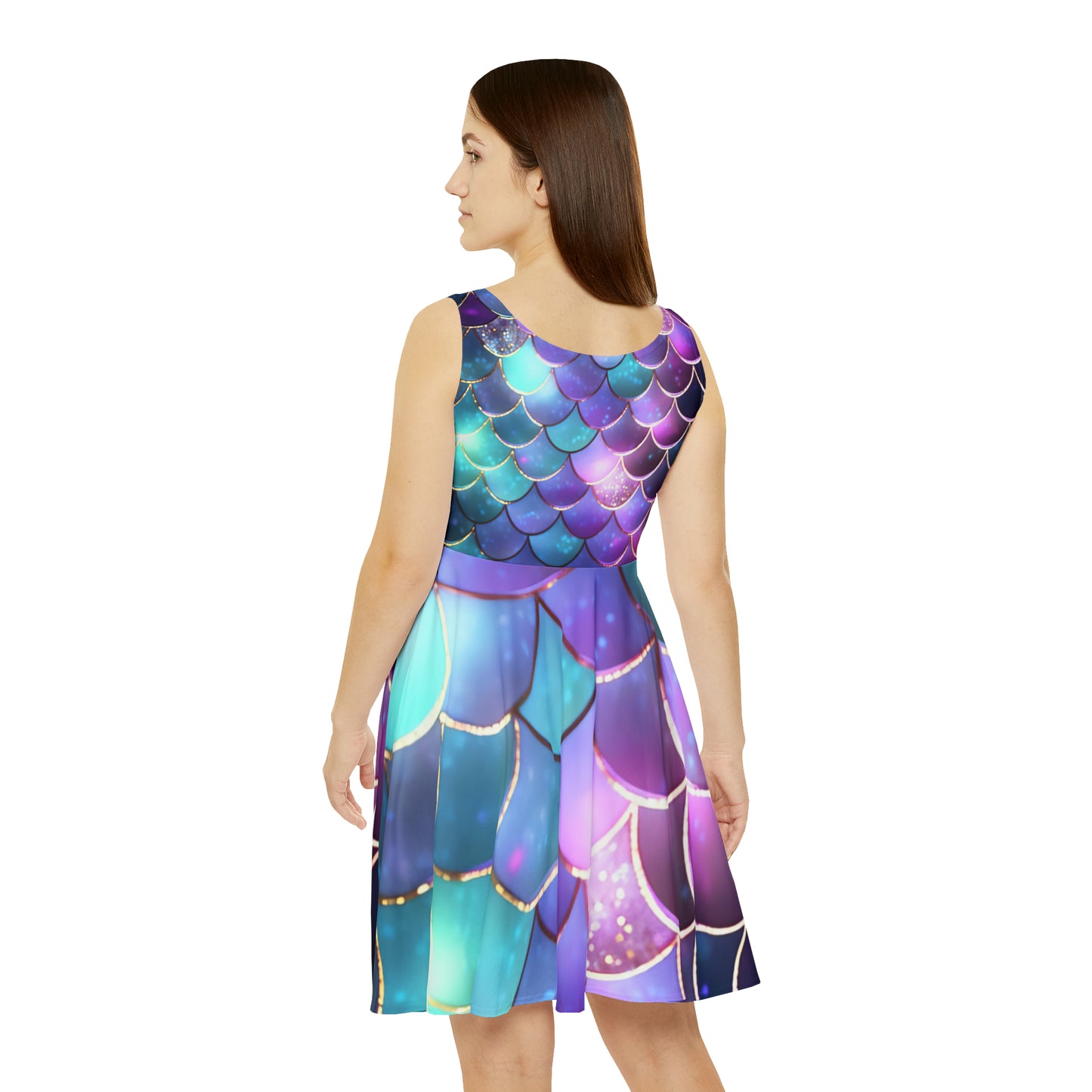 Women's Skater Dress (AOP), Mermaid Scales, Purple, Green