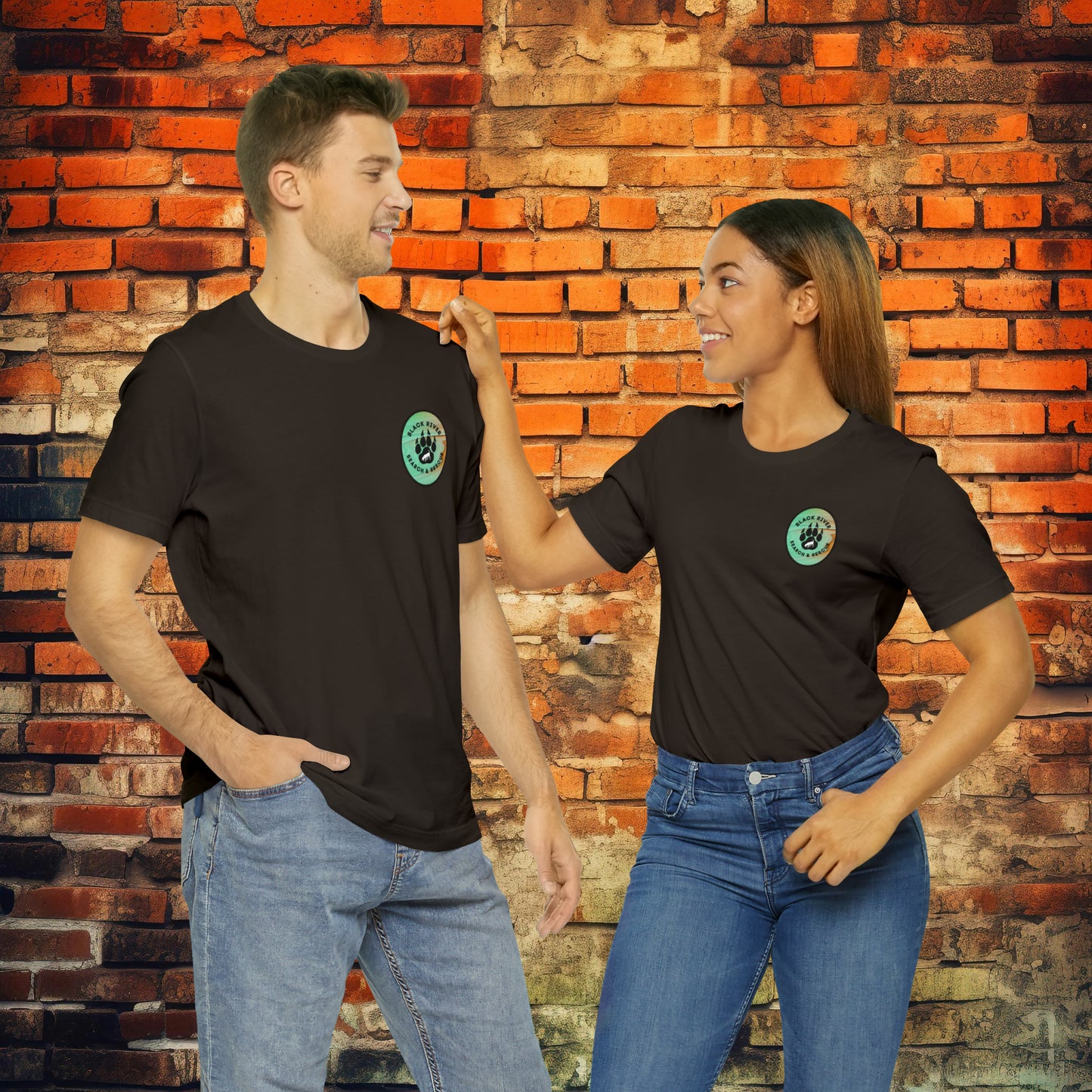 Green and Peach Marble Black River Search & Rescue Logo Unisex Jersey Short Sleeve Tee