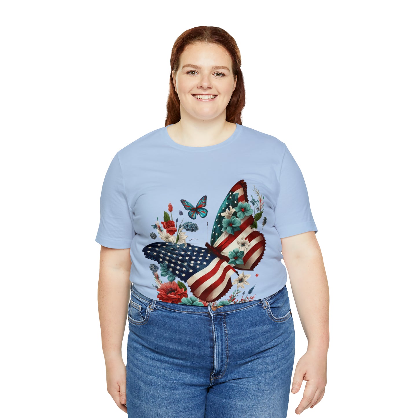 Unisex Jersey Short Sleeve Tee, American Flag, Butterfly, Patriotic