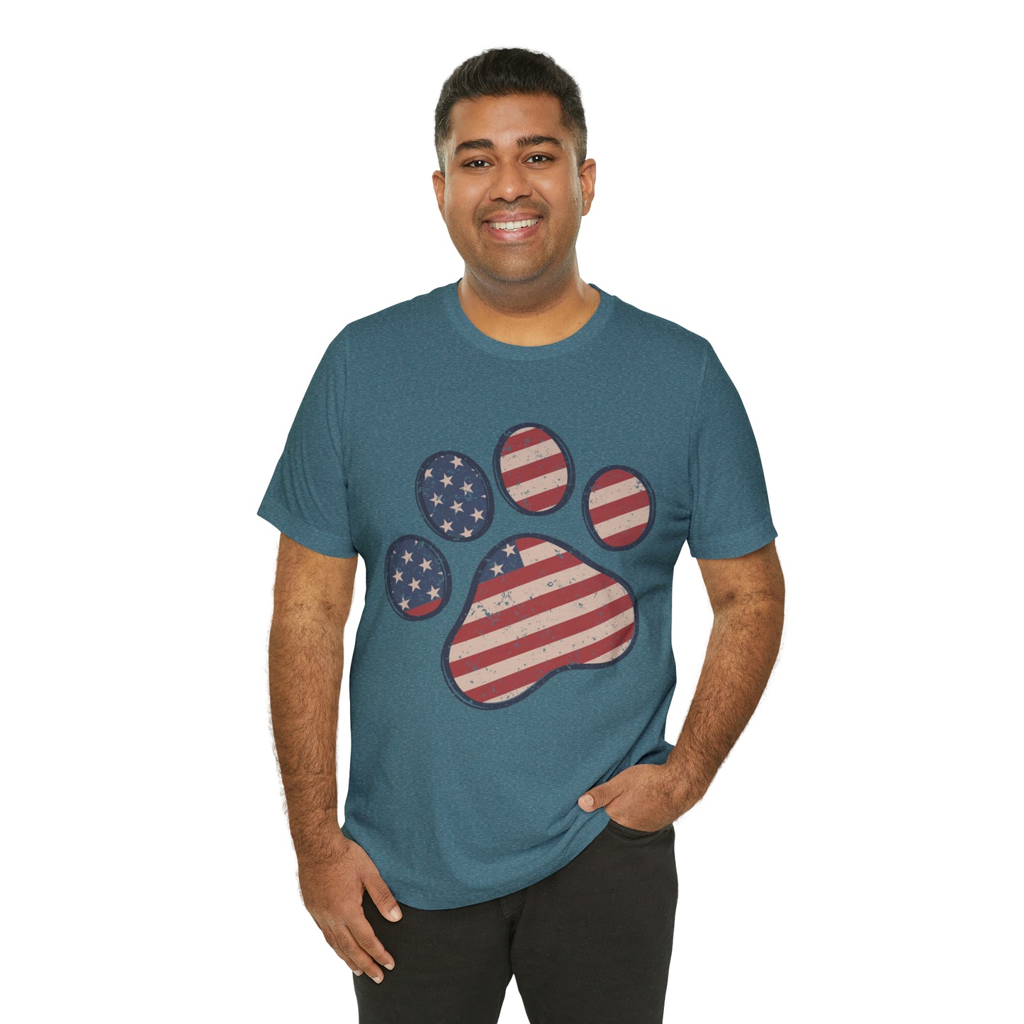 4th of July Pawprint Unisex Jersey Short Sleeve Tee Patriotic American Flag